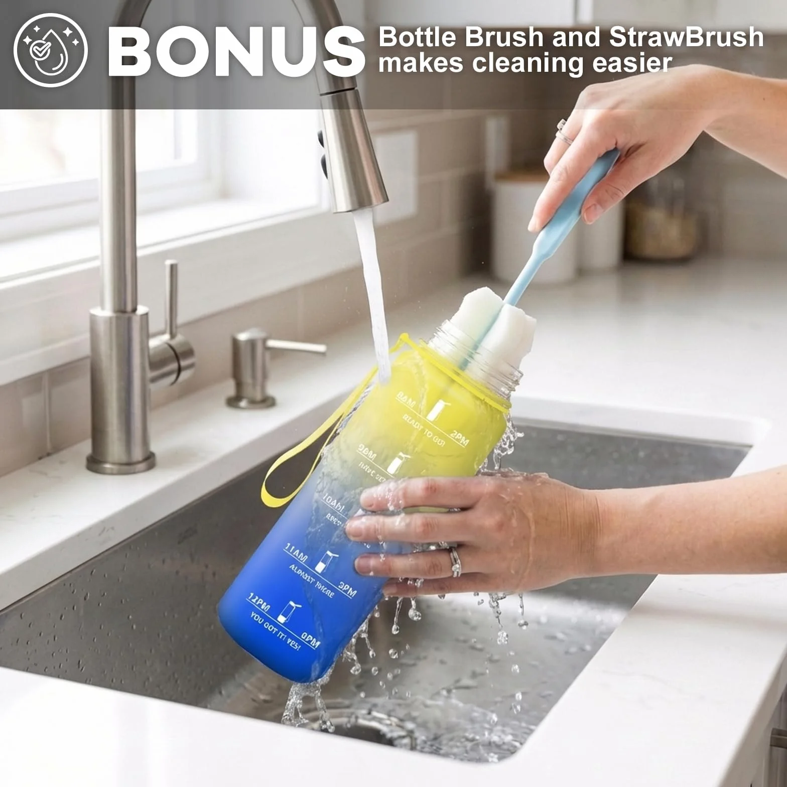 Borraccia Sportiva 1L con Cannuccia a Prova di Perdite, Bottiglia Acqua con Indicatore del Tempo per Scuola Ufficio Palestra