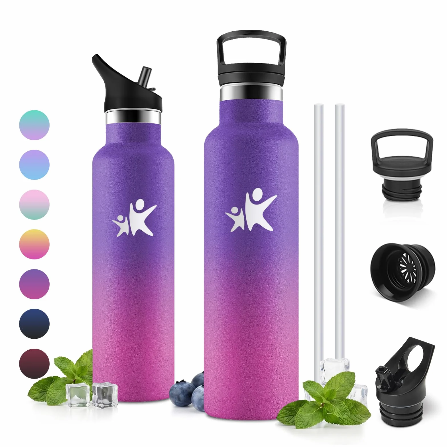 Borraccia Termica 750 ml Acciaio Inox con Cannuccia, Senza BPA, a Prova di Perdite per Bevande Gassate Fitness Campeggio