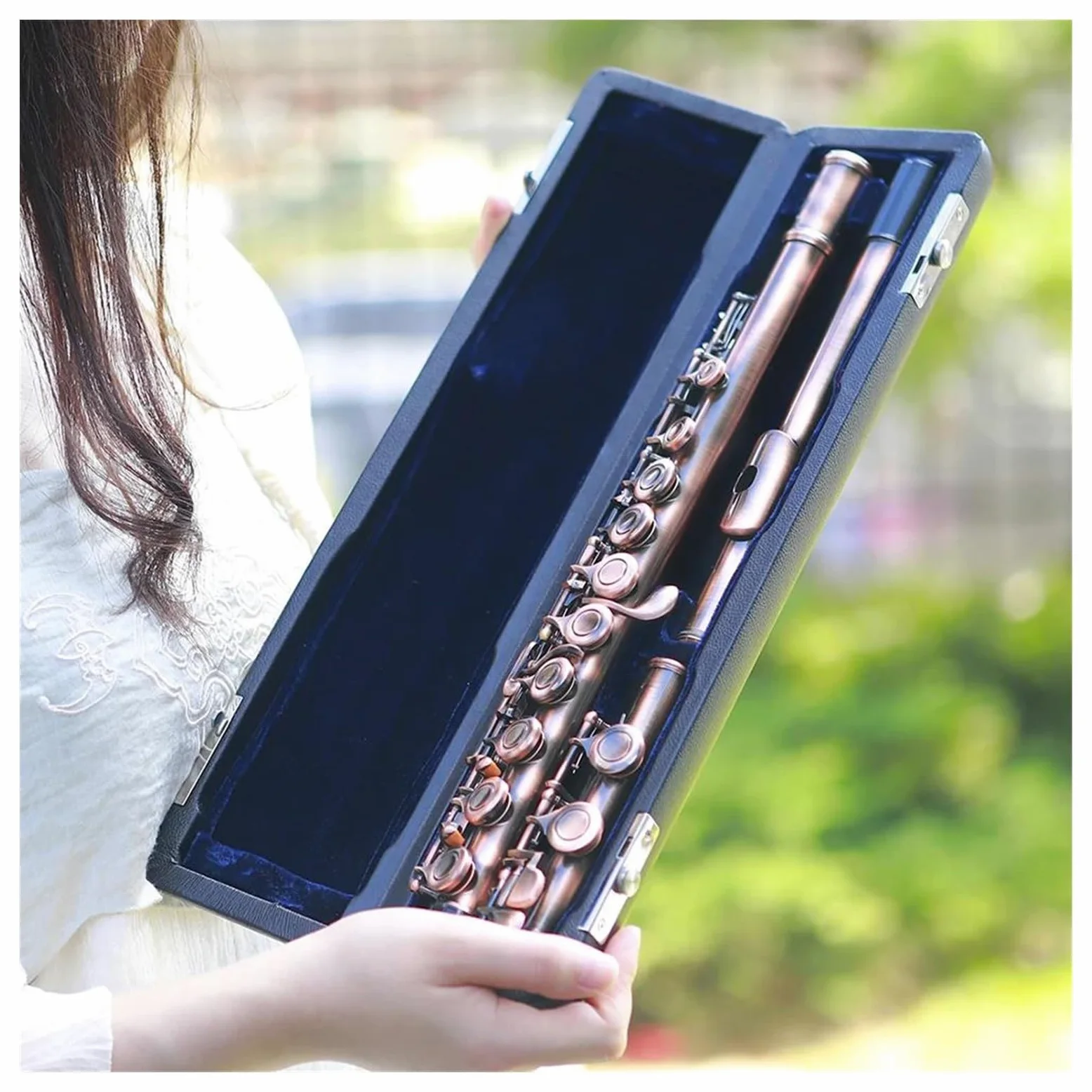 Flauto Flauto traverso professionale a 16 fori chiusi con chiave C con strumento musicale da concerto(Color:Antique Copper)