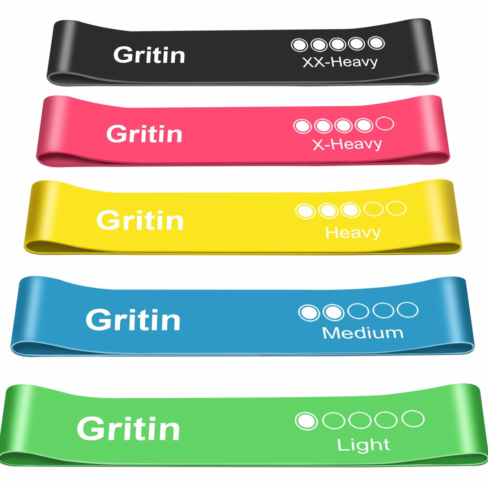 Gritin Elastici Fitness, Set di Fasce Bande Elastiche con 5 Livelli di Resistenza, Borse Portaoggetti, Palestra per Crossfit Yoga Pilates