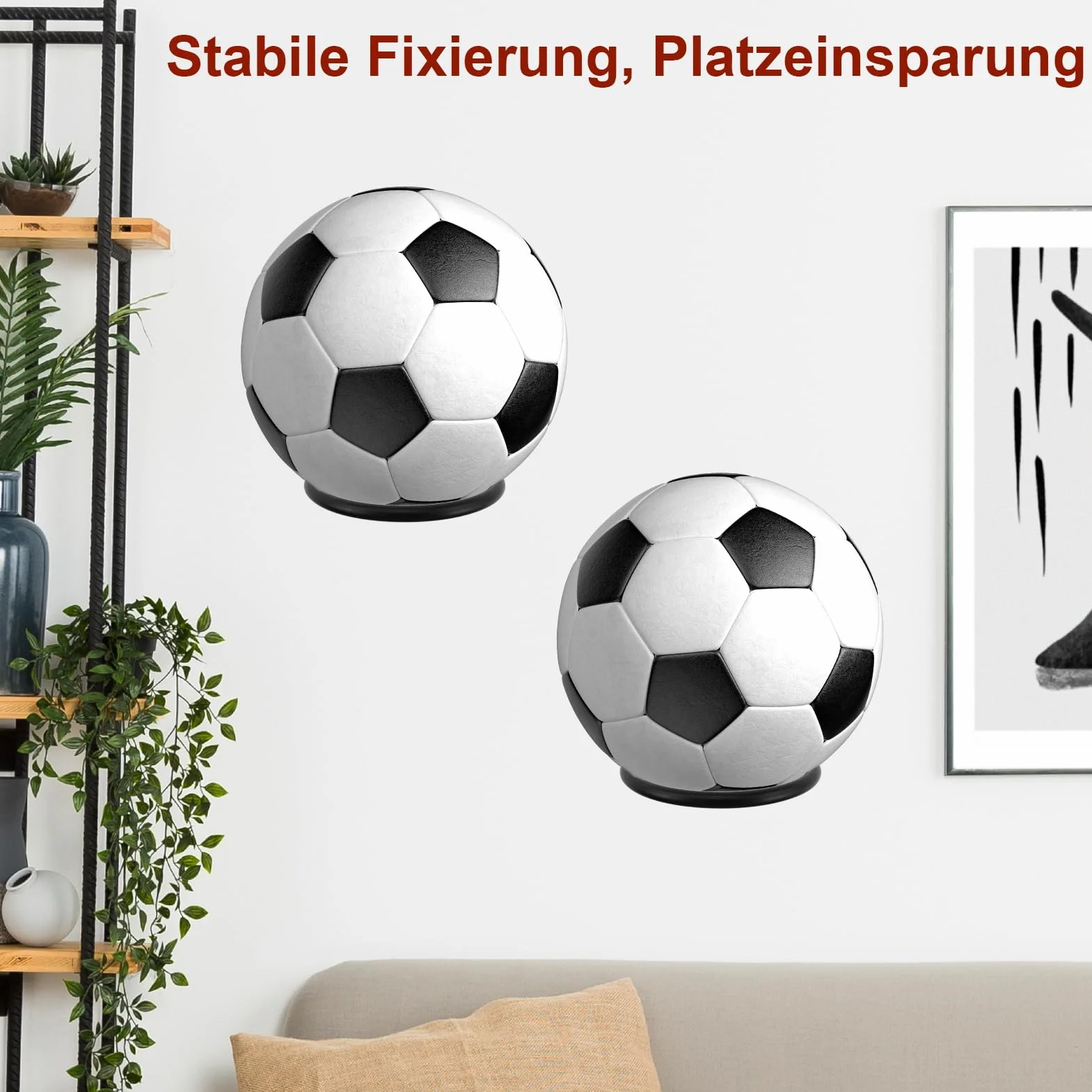 4 Pezzi 10 cm Nero Supporti Robusti montare a parete con viti e dispositivo gonfiaggio, Alta qualità Supporto Calcio,Porta Palloni Parete Universale,per basket, calcio