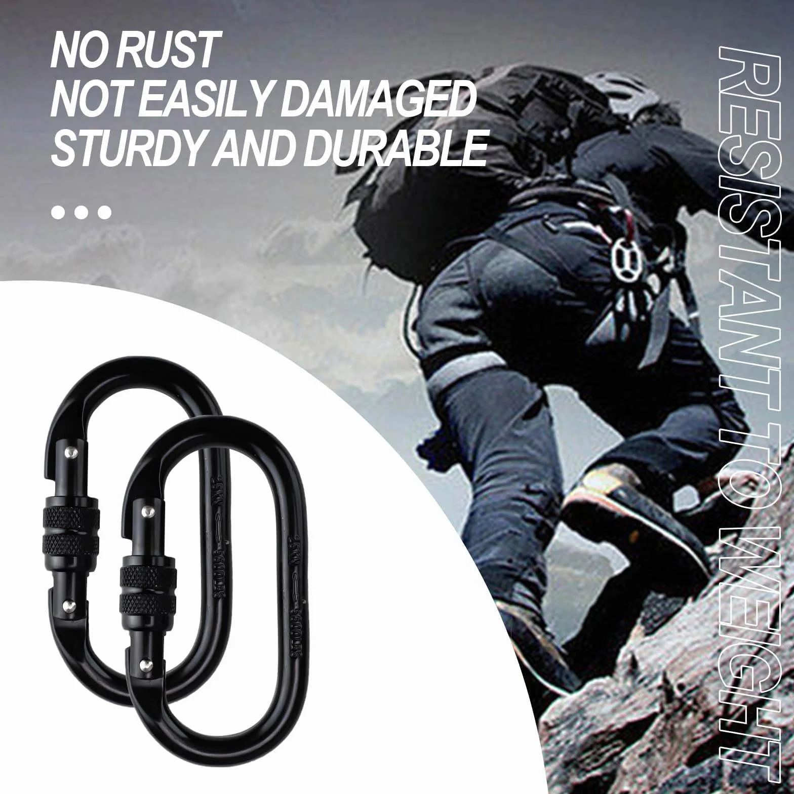 Moschettoni da Arrampicata 25 kN Acciaio Legato Chiusura a Vite TIANLIN 2 Pezzi Nero