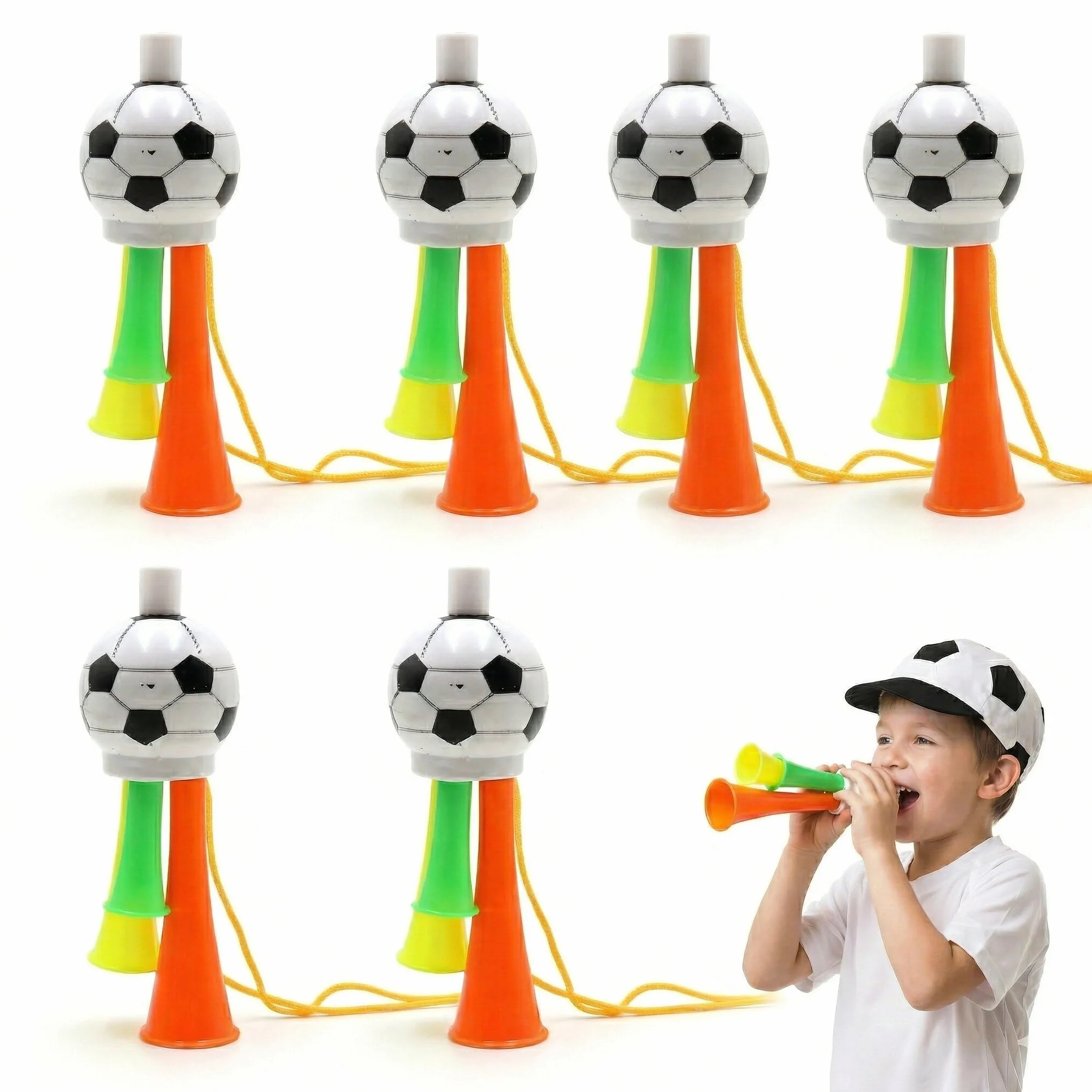Set di 6 Trombe da Stadio a Forma di Pallone da Calcio, Trombe da Tifoso in Plastica per Bambini e Adulti