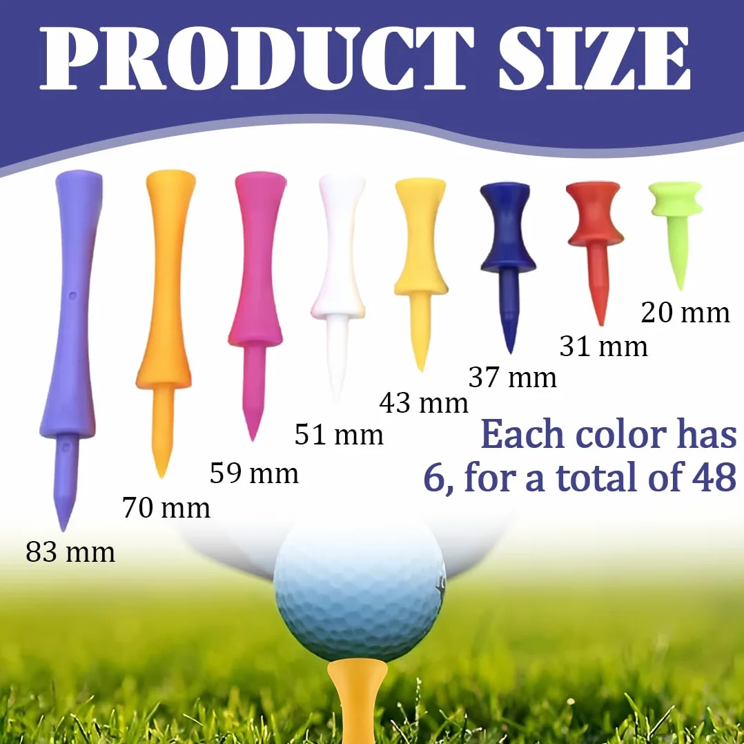 Golf Tees Professional 48 Pezzi, Golf Tee in Plastica, Controllo Altezza, Colore Misto, 25-83mm