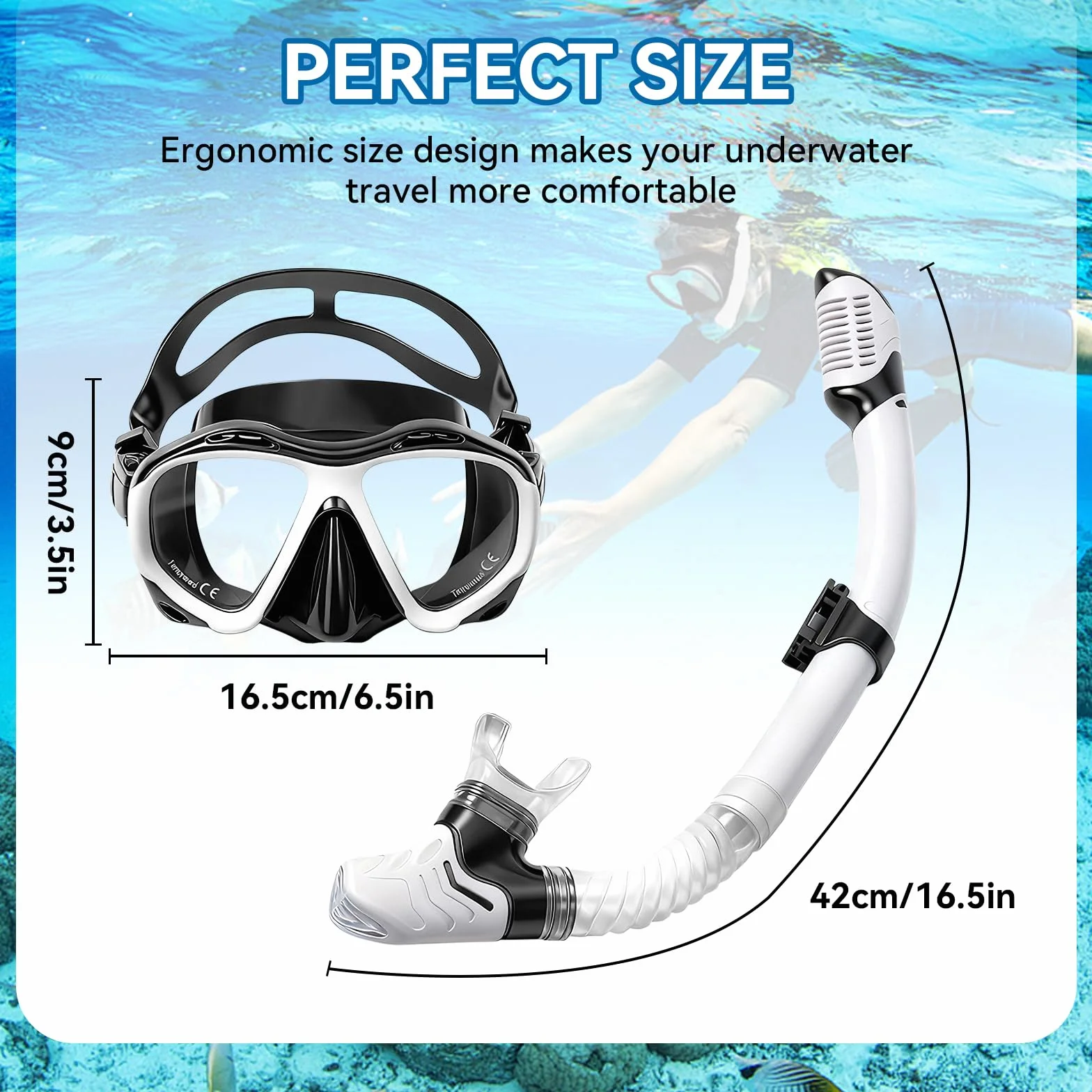 Maschera Subacquea Anti-Appannamento 180° Panoramica con Boccaglio Asciutto in Vetro Temperato per Immersioni