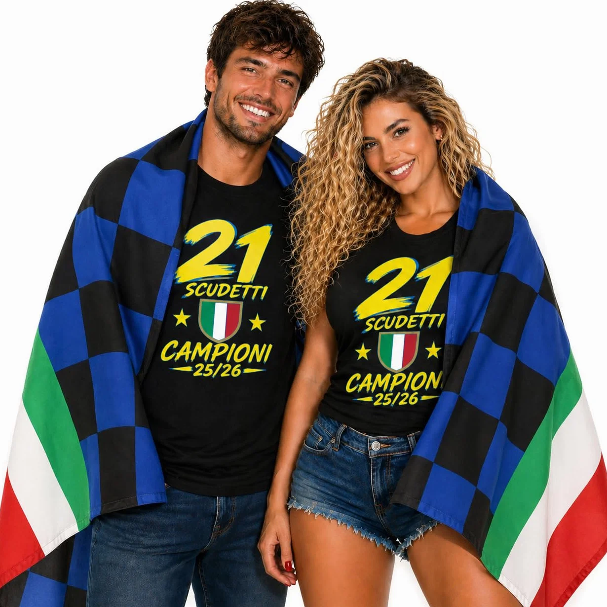 Bandiera Stadio Scacchi Nero Azzurri 100x150 cm Bandierone 140 x 200 cm Con Tricolore/Bandiere Nero azzurre Tifosi Neroazzurri Internazionale | Scudetto Calcio Tifosi Interisti PS 03652-01