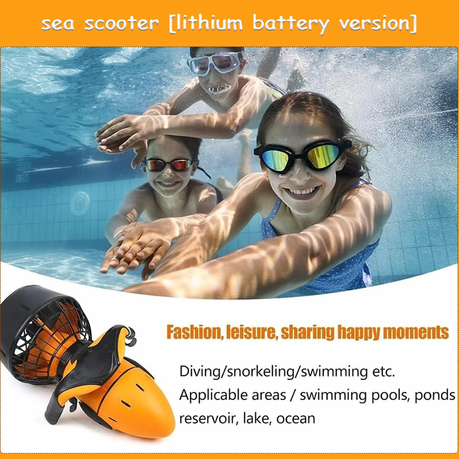 Seascooter subacqueo 500W con batteria al litio per immersioni e snorkeling