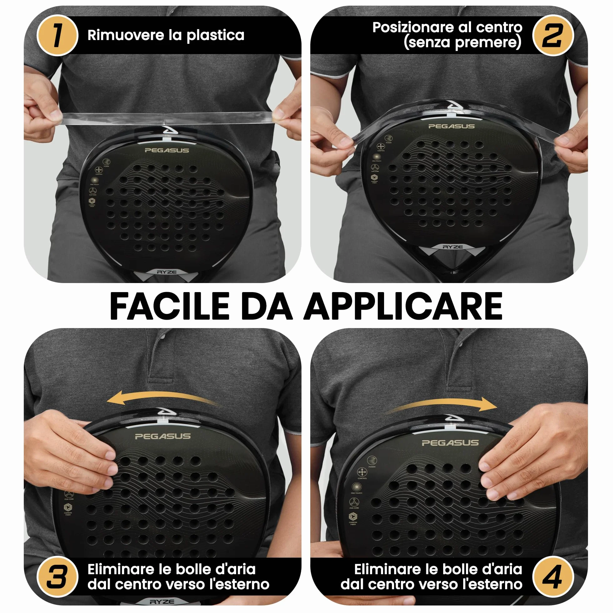 RYZE Protezione Racchetta Padel Trasparente Superficie Liscia Paracolpi Padel Confezione da 2