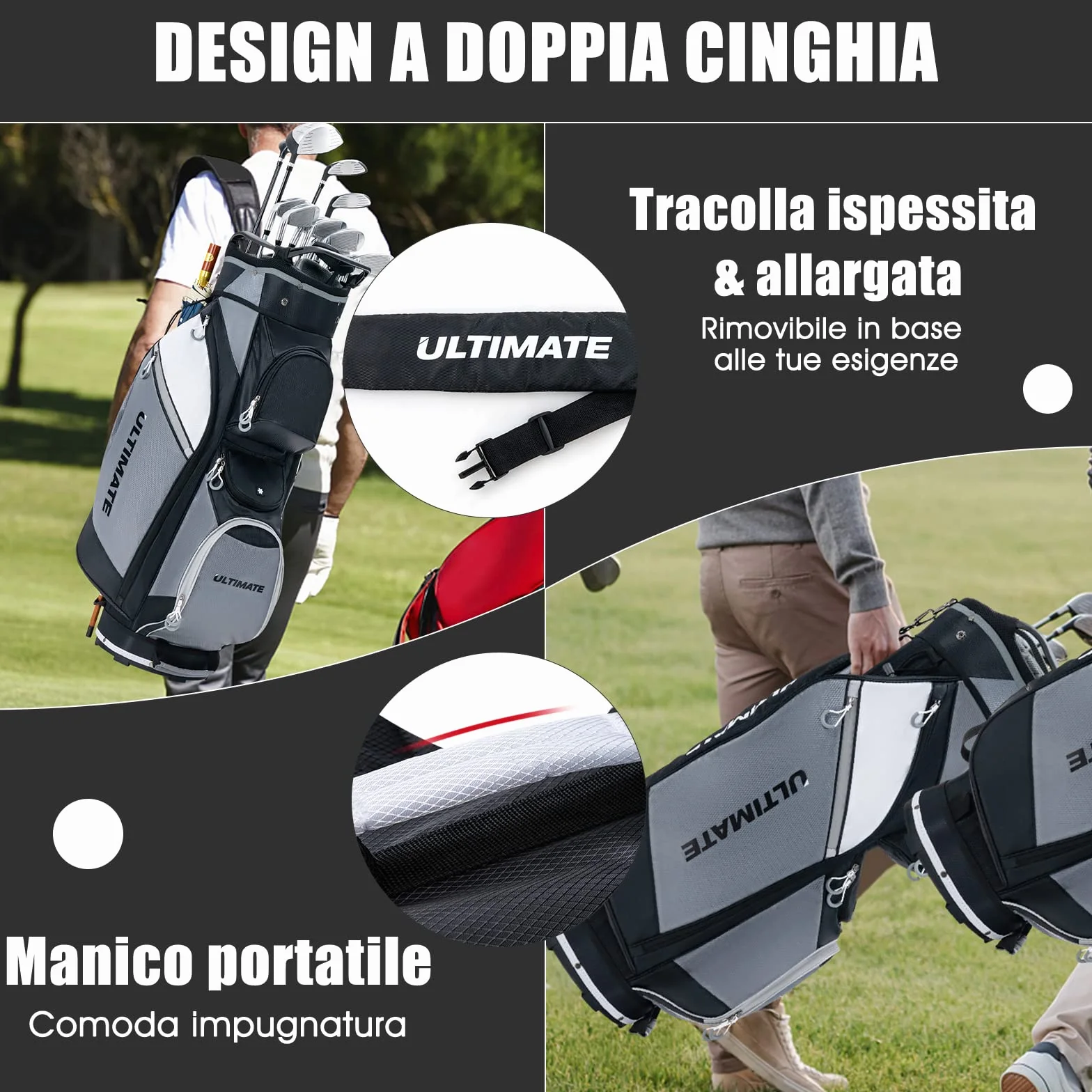 COSTWAY Borsa da Golf con 14 Divisori, Sacca per Mazze da Golf con Borsa Termica, Cappuccio Impermeabile, Maniglie e Tracolla, Ideale per Uomini e Donne, Nero e Grigio