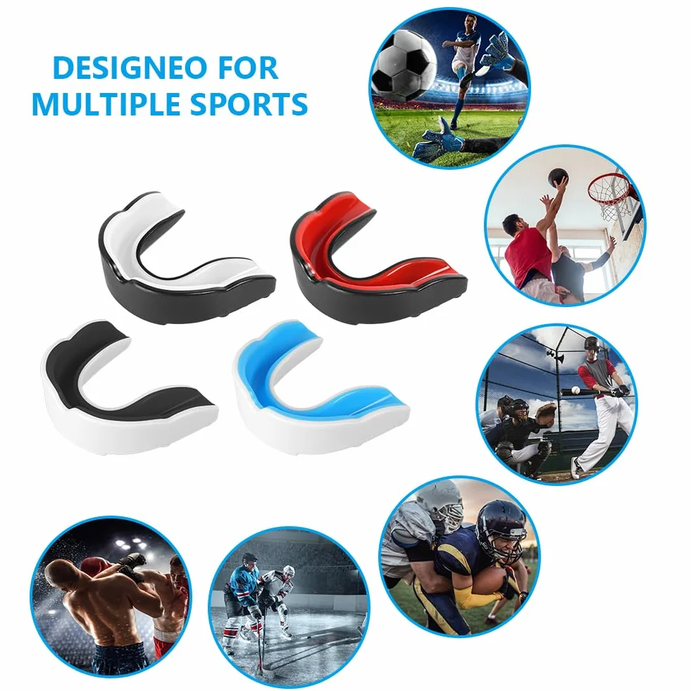 Flintronic Paradenti per Adulti e Bambini 4 Pezzi Sportivo Slim Rugby Boxe Kick Boxing Arti Marziali Hockey Taekwondo