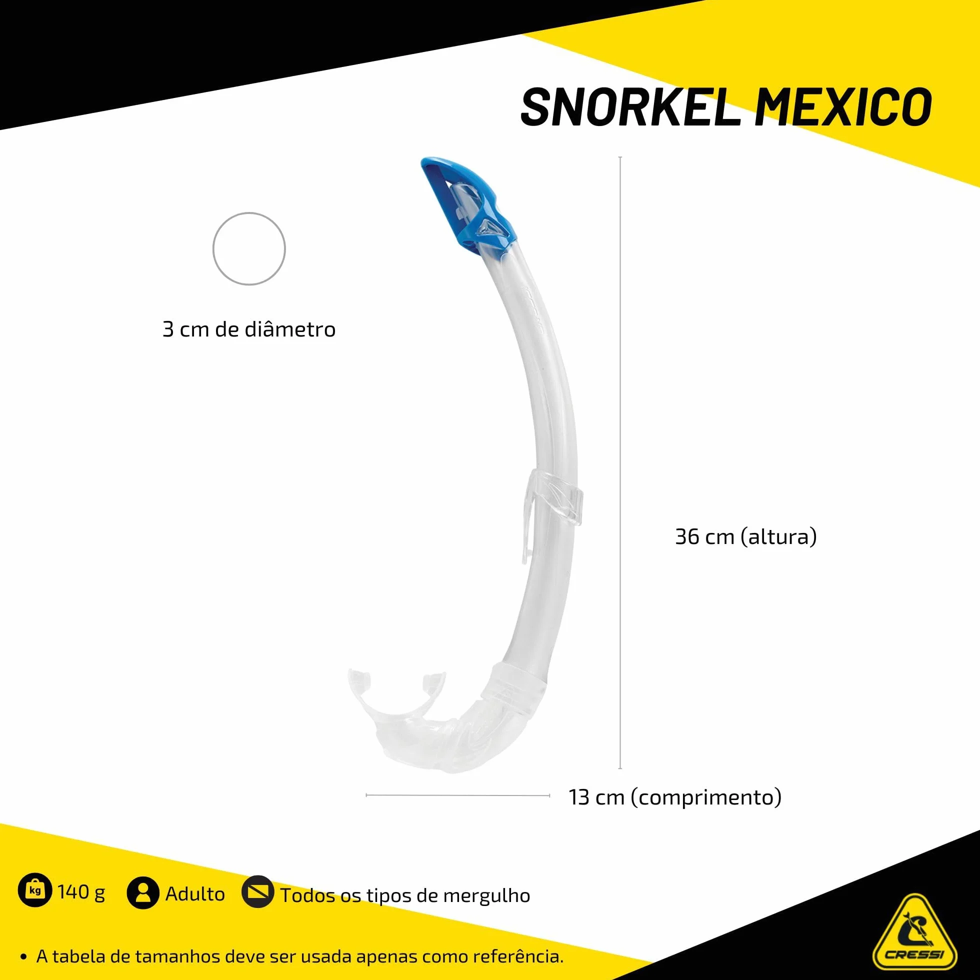 Cressi Mexico Tubo Snorkel per Immersioni, Apnea, Snorkeling, Unisex Adulto