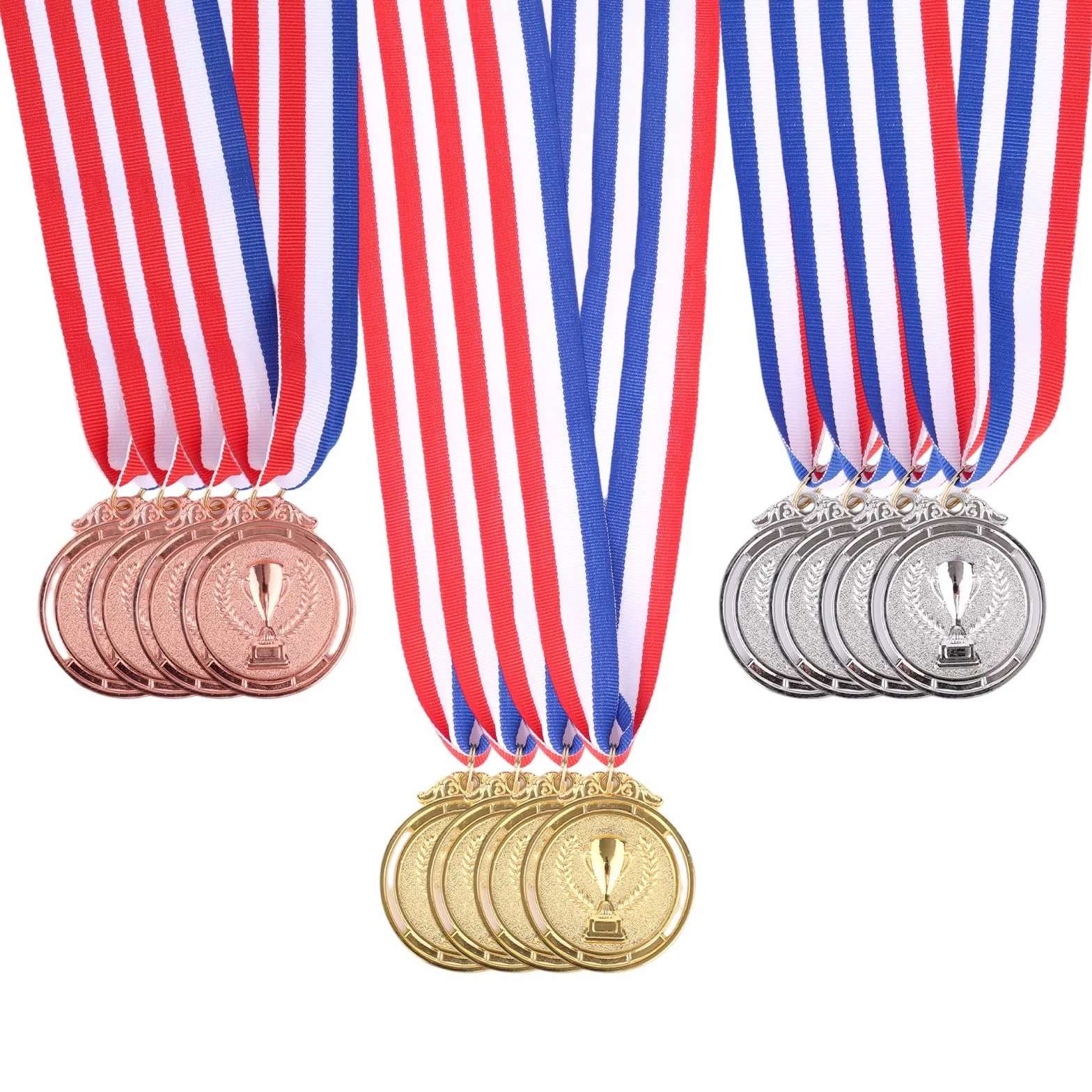 Medaglie Premio Zinco Lega Oro Argento Bronzo 12pz con Nastro da Collo in Poliestere