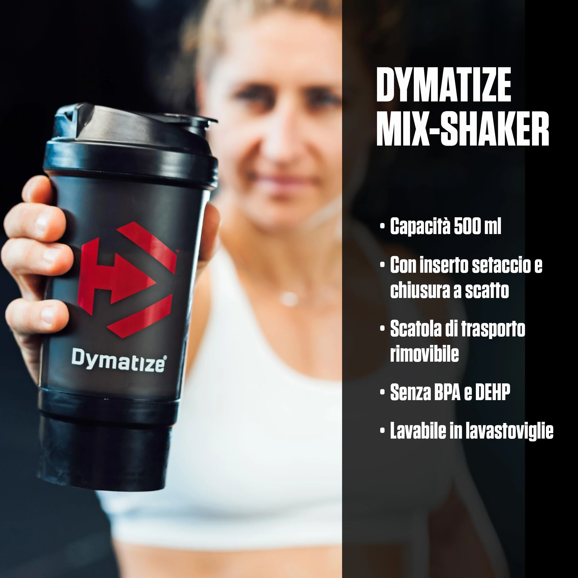 Dymatize Protein Shaker 500 ml con scomparto polvere e capsule ermetico lavabile in lavastoviglie senza BPA DEHP