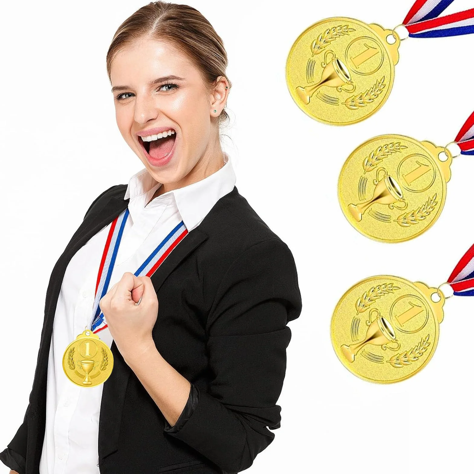 12 Pezzi Medaglie Premiazioni Metallo Oro Argento Bronzo con Nastro Vincitore per Bambini Sport 5.0cm