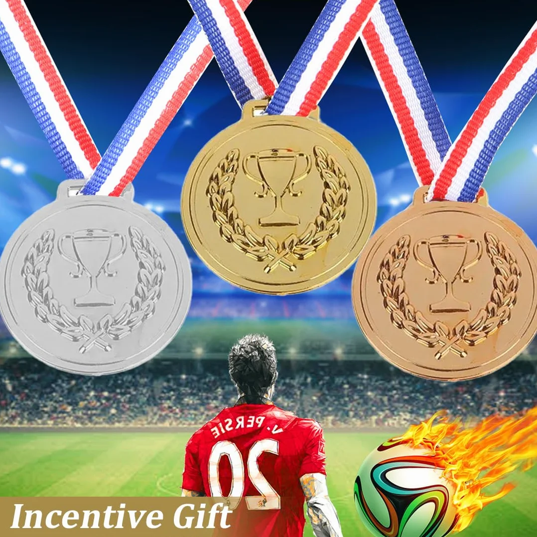 Medaglie Premiazioni Metallo 9 Pezzi Oro Argento Bronzo con Nastro Collo Vincitore 1 2 3 Stile Olimpico per Sport Scolastico