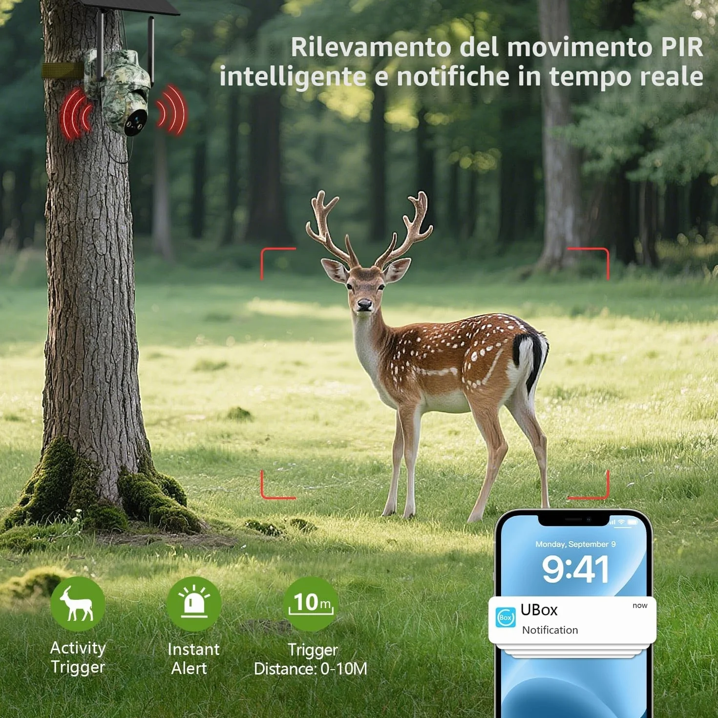 LEMNOI Fototrappola 4G Solare con SIM Preinstallate, Fotocamera da Caccia 2K PTZ Impermeabile Visione Notturna Colori Rilevamento PIR