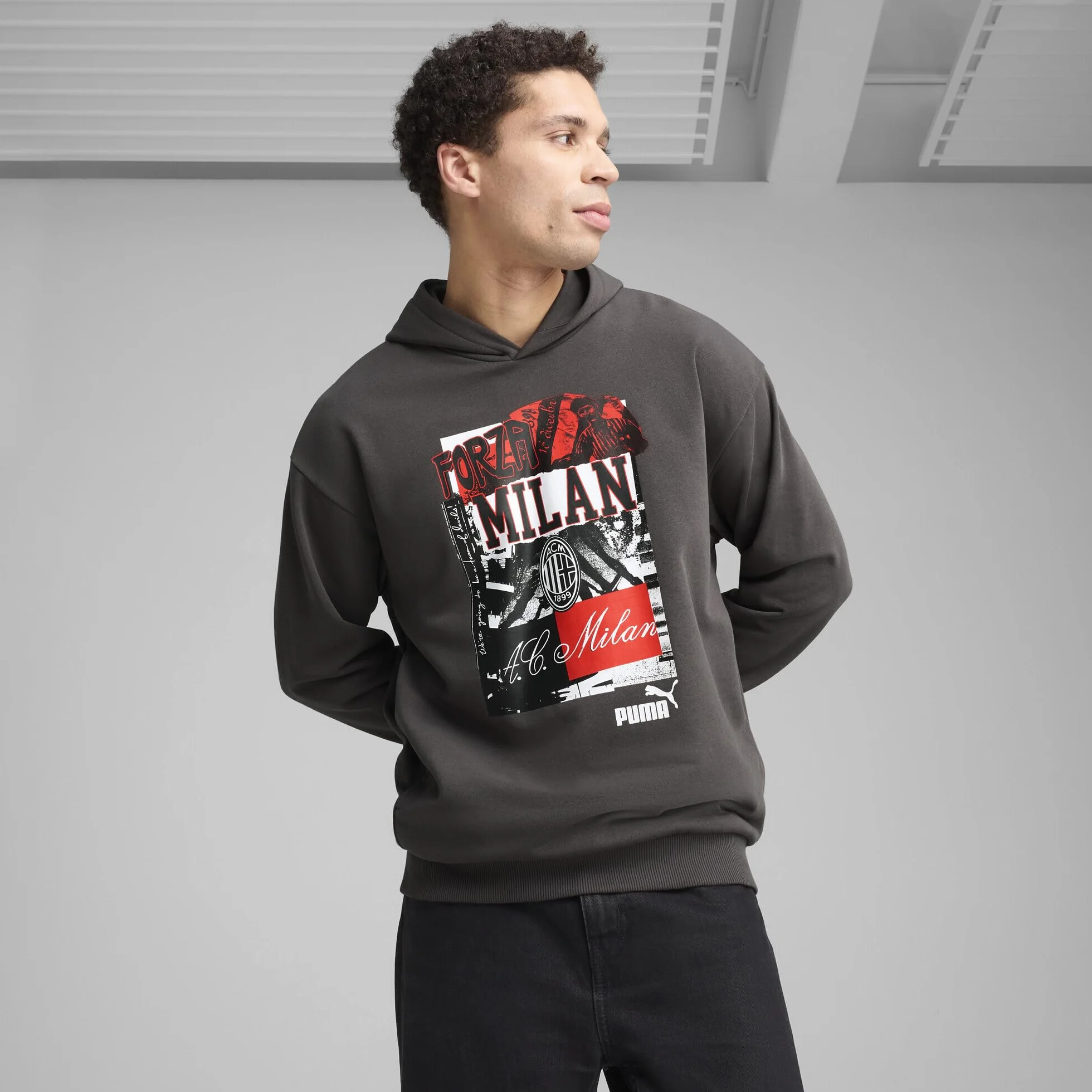 A.C. Milan - Felpa con Cappuccio ftblNRGY+, Adulto, Felpa Sportiva da Calcio di AC Milan, Prodotto Ufficiale, Unisex, Grigio