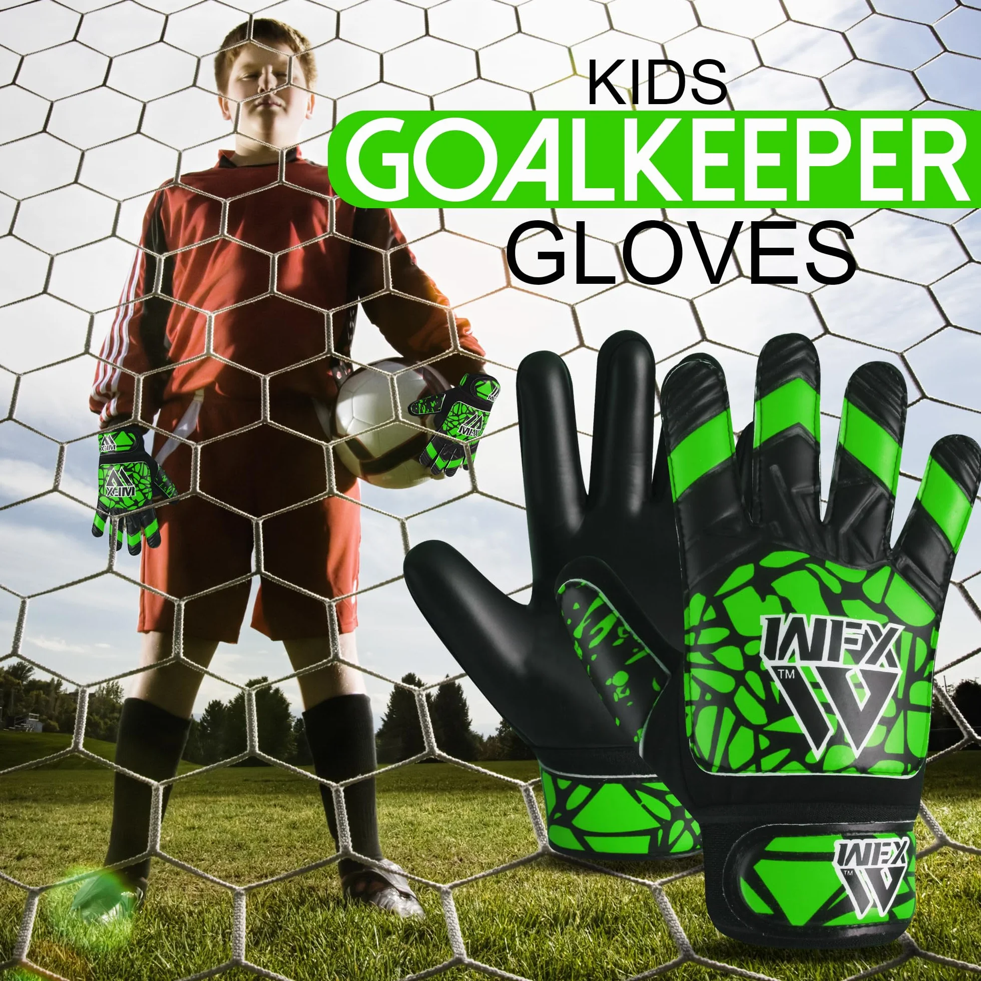 WFX Guanti da portiere bambini ragazzi giovani doppio supporto polso calcio presa protezione palmo
