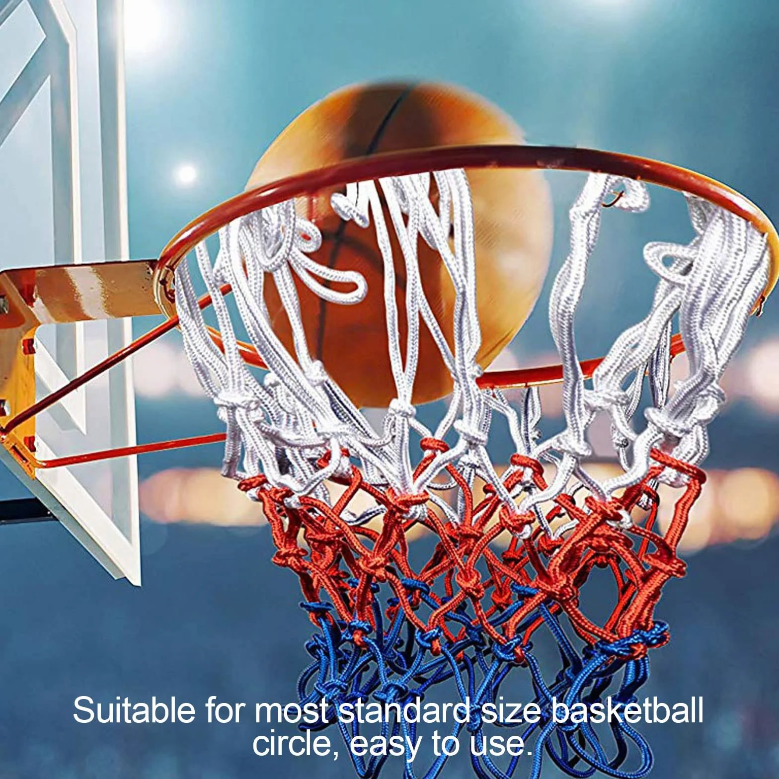TSHAOUN Rete da basket resistente, confezione da 4 pezzi, per sport all'aperto e al chiuso, 4 pezzi, colore: rosso bianco e blu