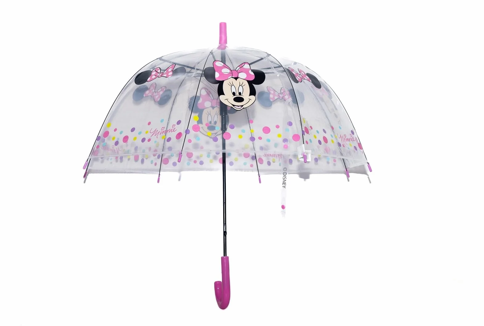 MINNIE MOUSE NAIVE Ombrello a cupola manuale 8 pannelli aste metalliche 43 cm poliestere rosa chiaro