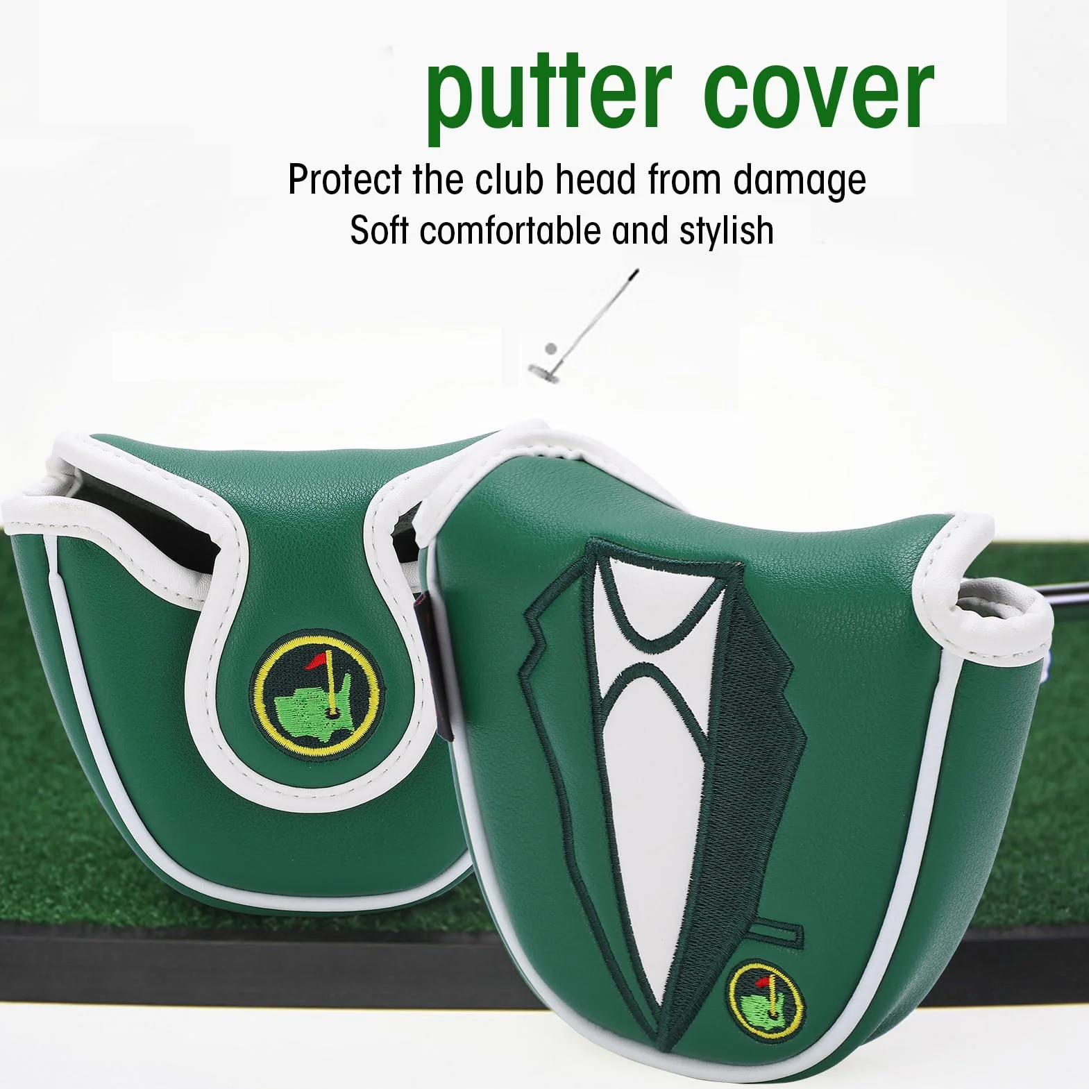 Copriputter da golf putter cover Copriputter a Semicerchio Copricapo per Putter per Mazzuolo Copriprotezione per Stecca Ricamato Verde Copricapo per Putter Copri teste per mazza da golf