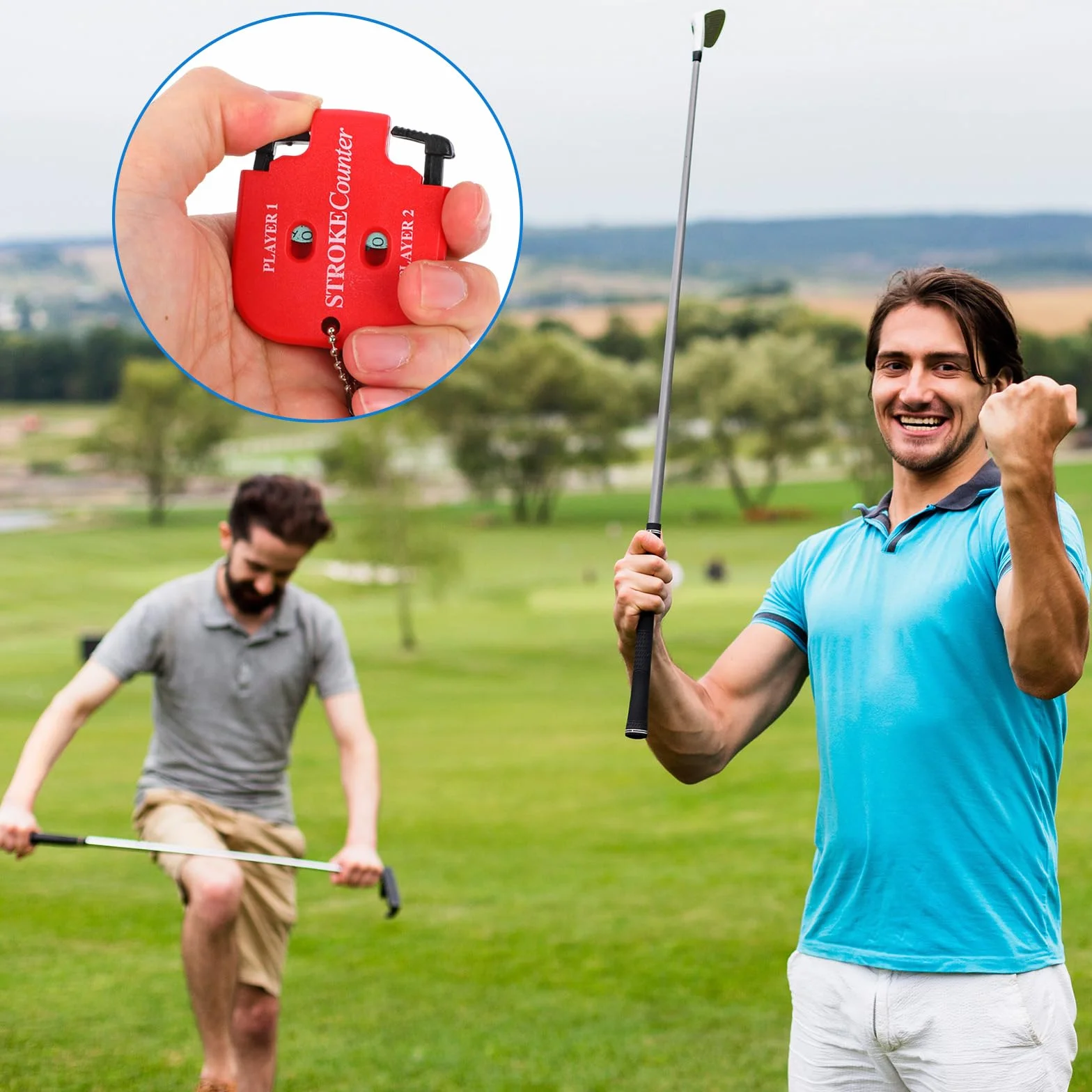 Contatori Colpi da Golf Segnapunti Portatile per 2 Giocatori con Corda Design Quadrato