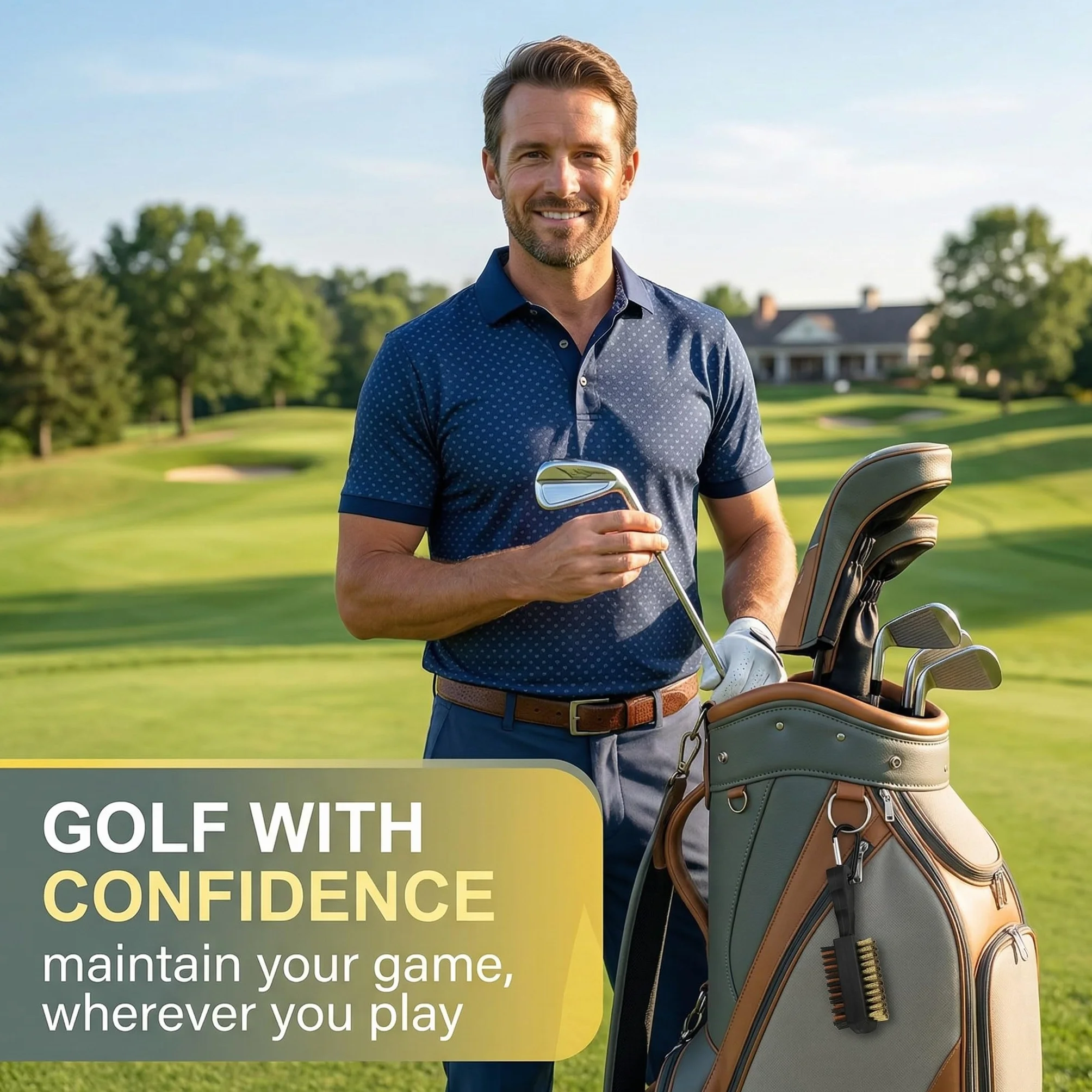 Spazzola per la Pulizia del Golf con Moschettone in Alluminio e Groove Cleaner