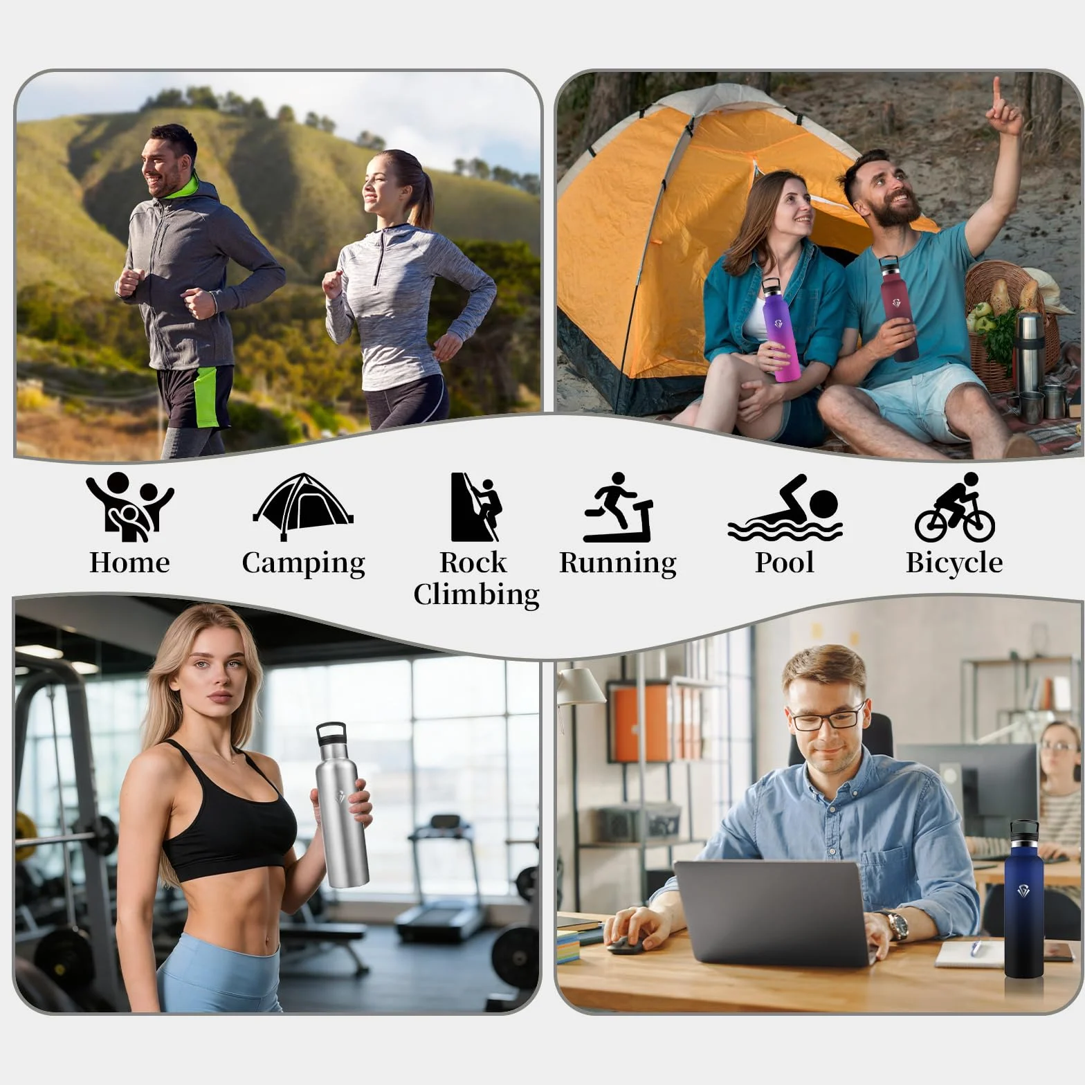 Borraccia Termica 1 Litro Acciaio Inox con Cannuccia, Senza BPA per Palestra Fitness Ciclismo