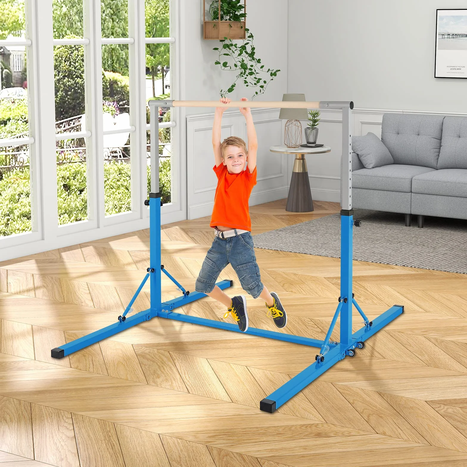 COSTWAY Barra per Ginnastica e Danza per Bambini Pieghevole Portatile, Sbarra Parallela in Metallo e Legno con 13 Altezze Regolabili, Portata 100 kg