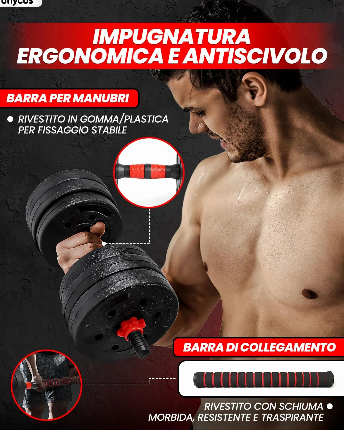 Manubri Regolabili con Dischi 10-40 kg Coppia Pesi Barra Collegamento Antiscivolo per Allenamento Palestra Casa Fitness