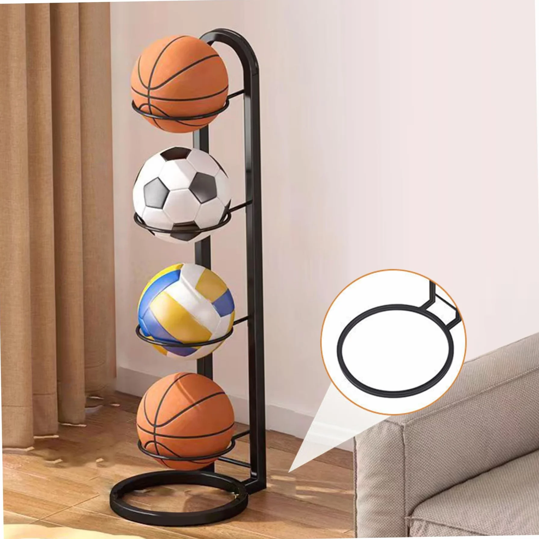 Porta da Basket in Acciaio a 3 Strati, Supporto a Sfera Verticale per Display da Casa