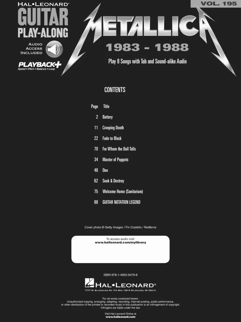 Metallica: 1983-1988. Chitarra solo. Include Audio-online: Play 8 Songs with Tab and Sound-Alike Audio, Includes Downloadable Audio