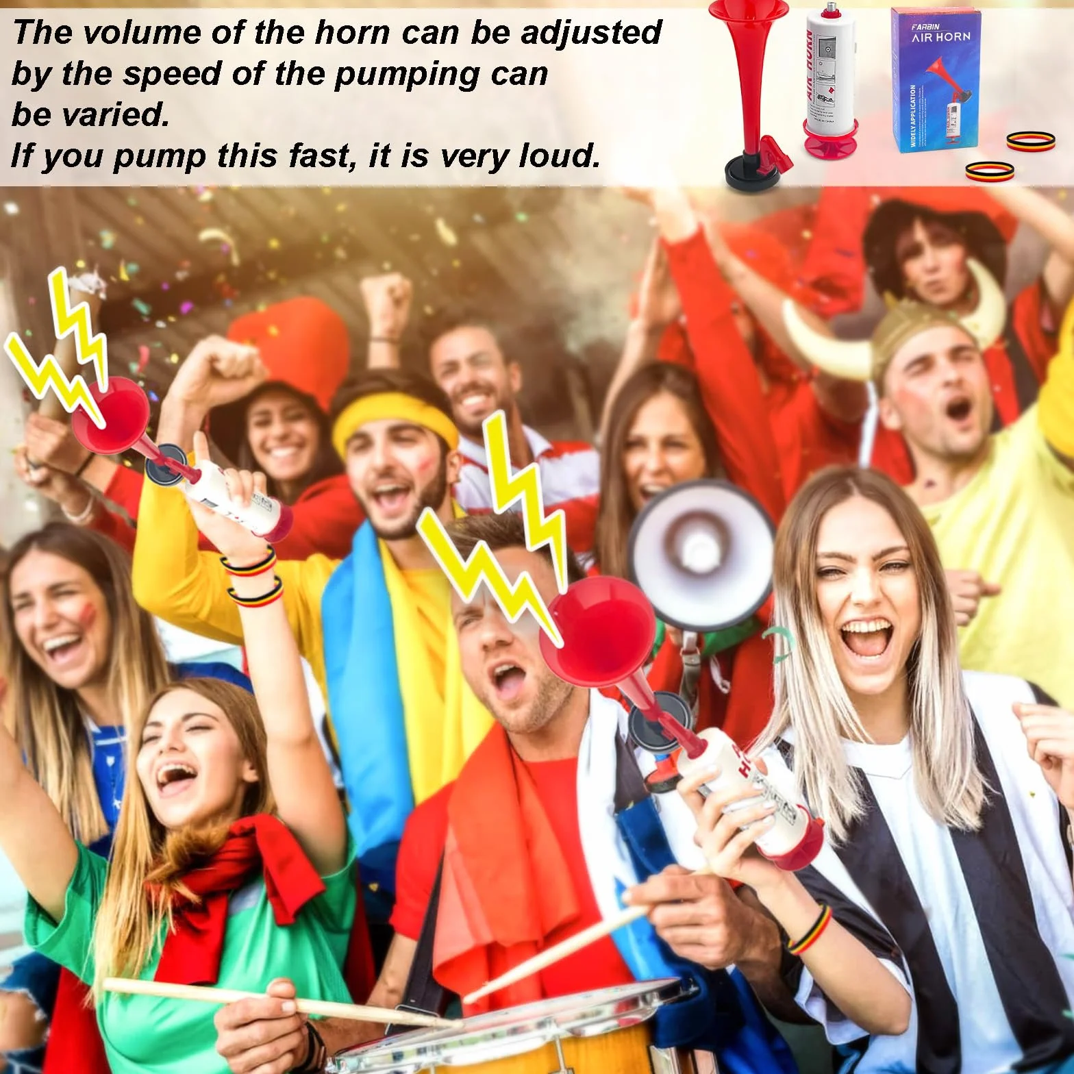 Tromba da stadio,trombetta da stadio,trombette da stadio manuali,Air Horn estremamente forte+2 pezzi Silicone Braccialetti,Handheld Air Horn Pressione Tromba,tromba stadio,tromba ad aria compressa