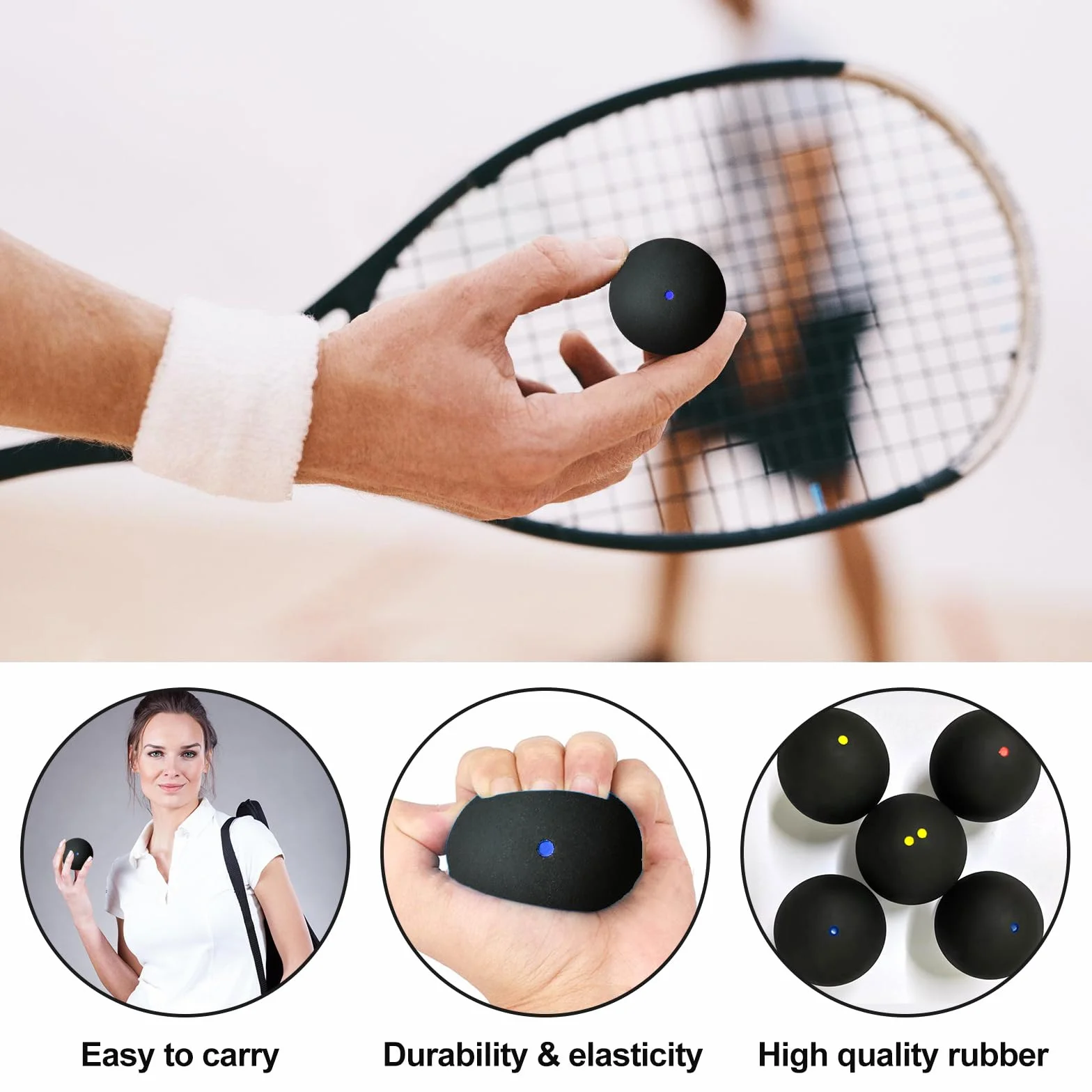PORFOYO Palline da Squash, Set da 4, Gomma, per Sport e Competizione