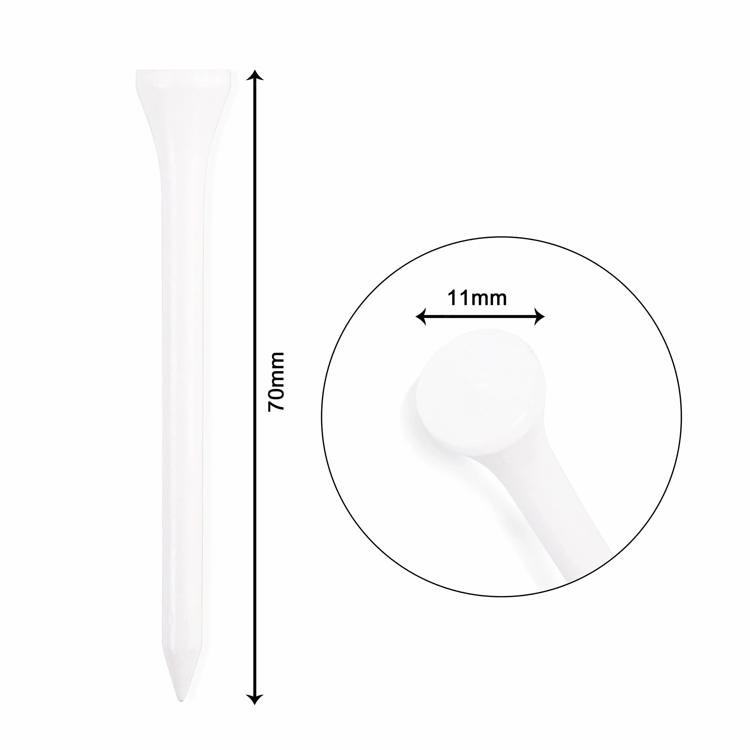 Tee da golf biodegradabili XL, 70 mm, in legno, bianco, confezione da 100