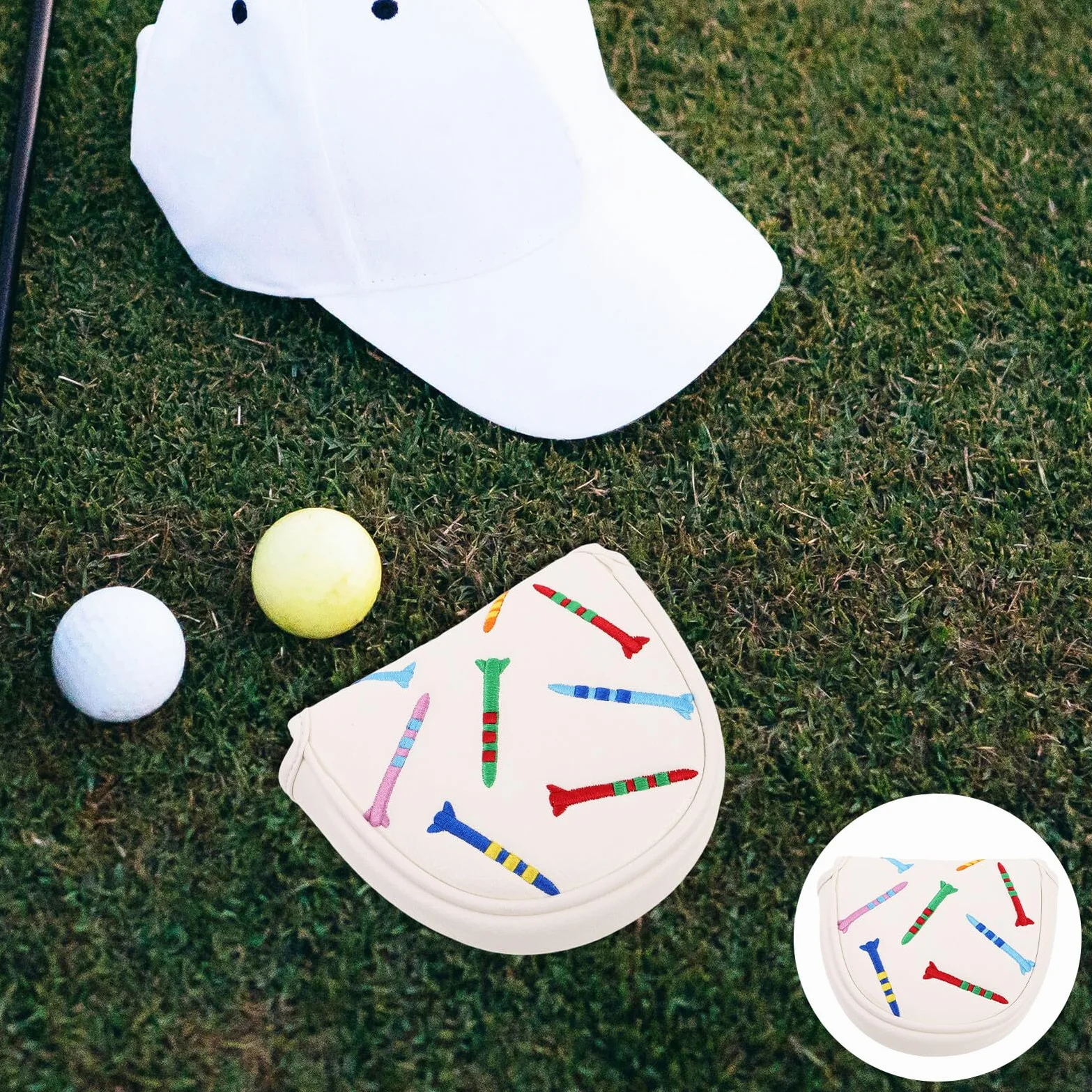 MAGICLULU Copri Putter da Golf Bianco in Pu con Rivestimento Interno e Design Ricamato, Protezione per Mazze