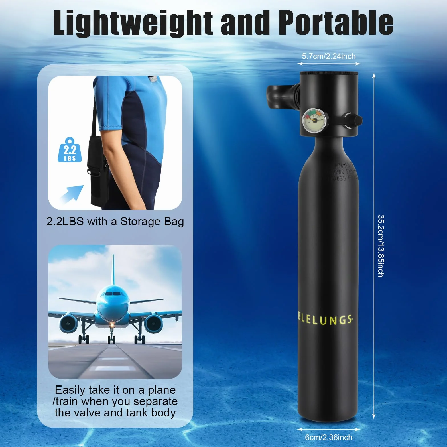 Mini bombola subacquea 0,5 l 3000 psi 200 bar serbatoio ossigeno portatile attrezzatura immersioni