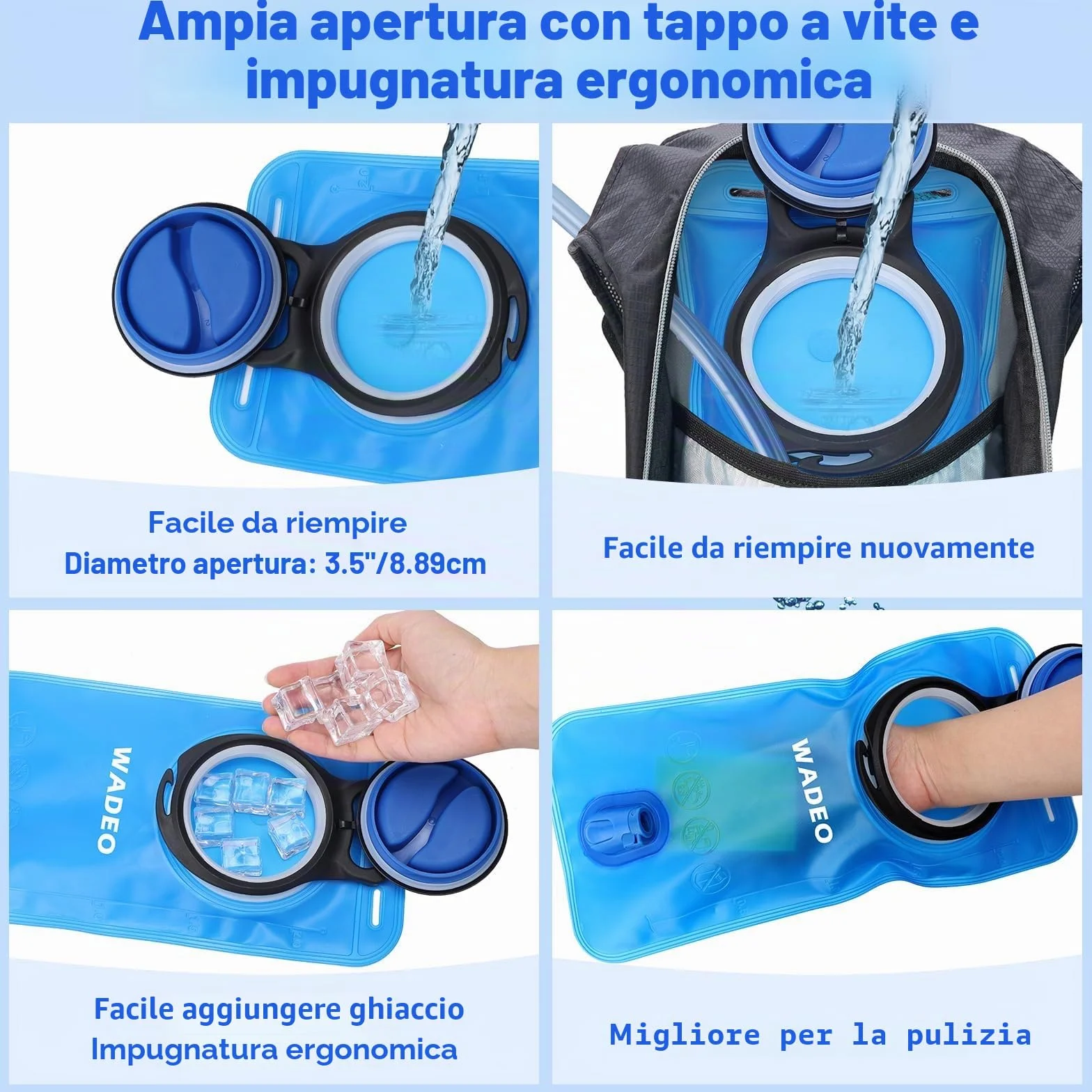 WADEO Sacca Idrica 2L, Sacca Acqua Zaino a Prova di Perdite, Senza BPA, Trekking Corsa Campeggio