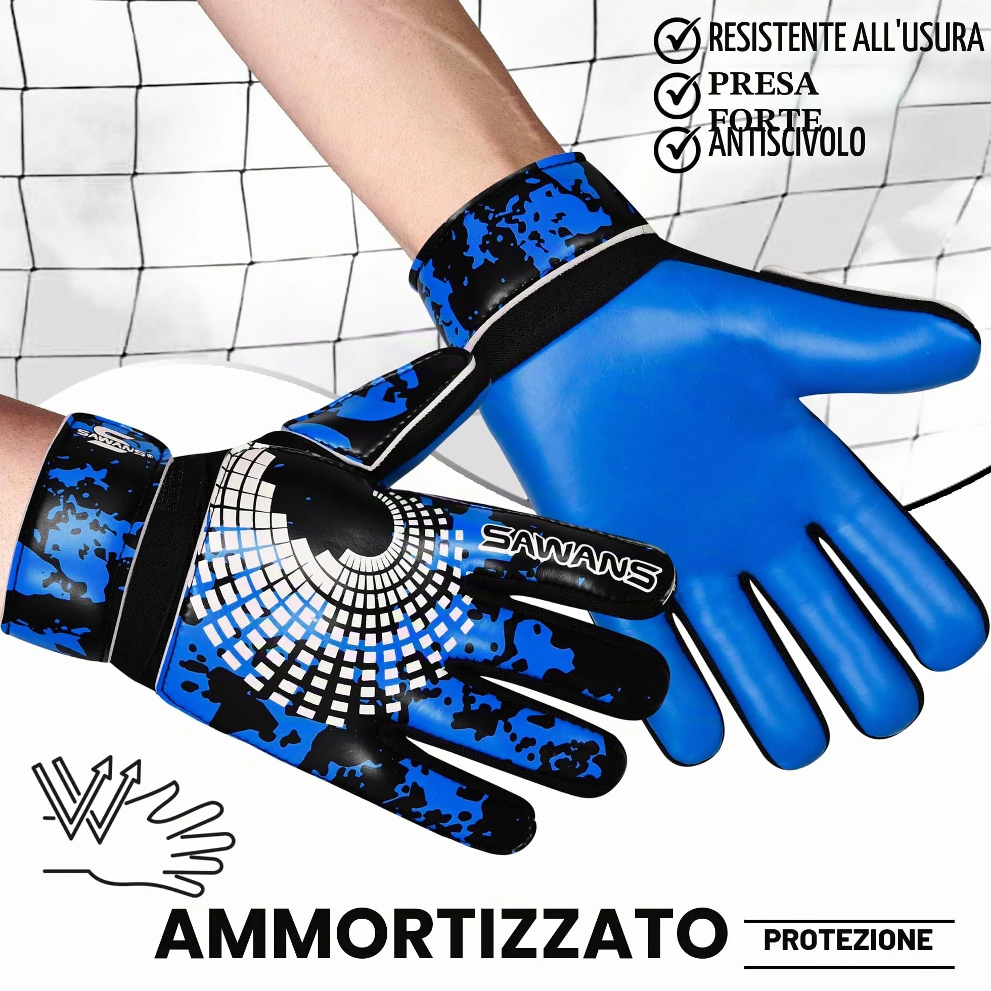 SAWANS Guanti da portiere da calcio con presa forte, palmo con supporto per il polso, antiscivolo