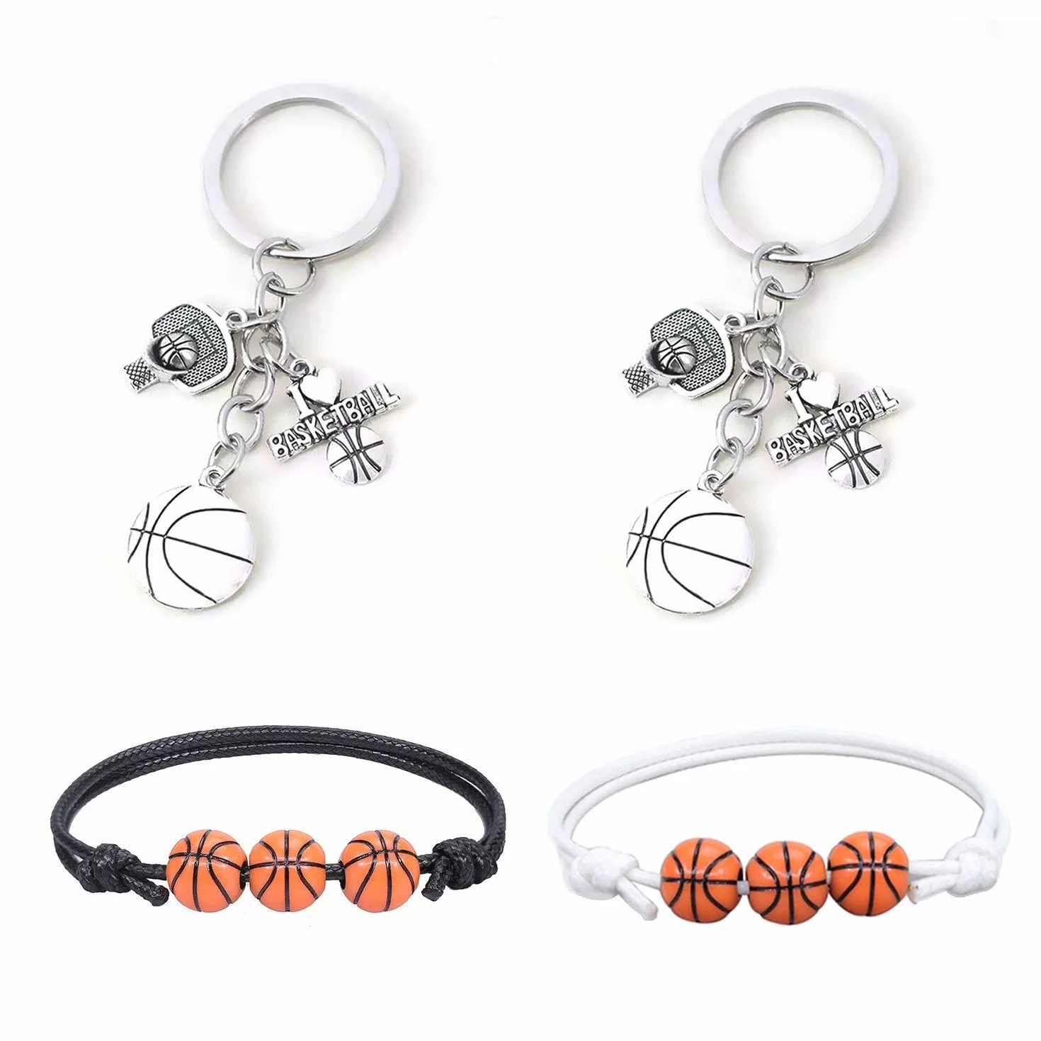 Portachiavi Da Basket 2 Pezzi E Braccialetti Da Basket 2 Pezzi, Portachiavi In Metallo, Regali Di Basket, Gioielli Per Tifosi, Braccialetti Creativi, Gioielli Con Elementi Sportivi