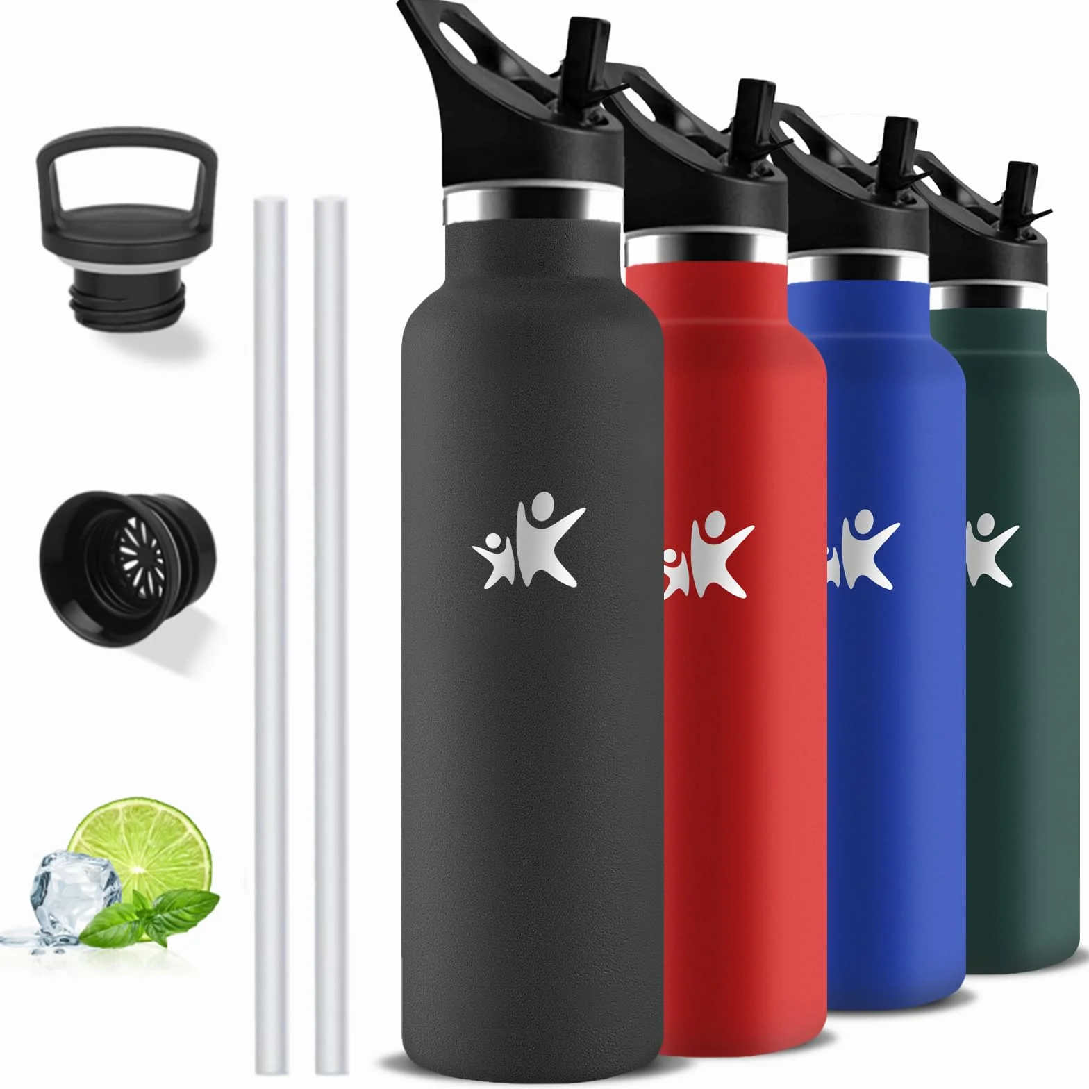 Borraccia Termica 1 Litro Senza BPA con Cannuccia Isolato Sottovuoto per Sport Campeggio