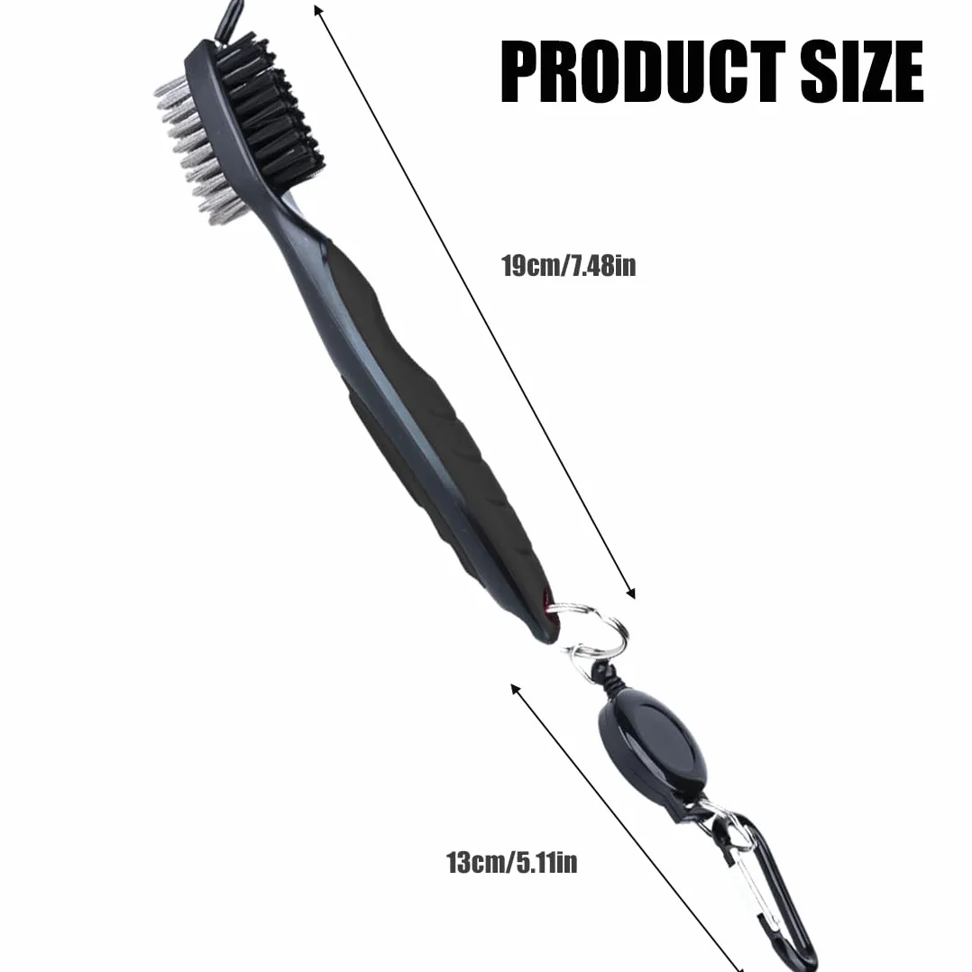 Spazzola per Mazze da Golf Doppio Lato Nylon & Acciaio con Setole per Pulire Faccia e Groove – Moschettone