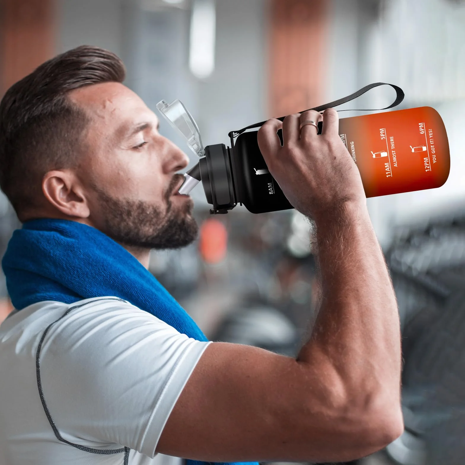 KollyKolla Borraccia 1.5L con Cannuccia e Marcatori Temporali, Bottiglia Riutilizzabile senza BPA, A Prova di Perdite