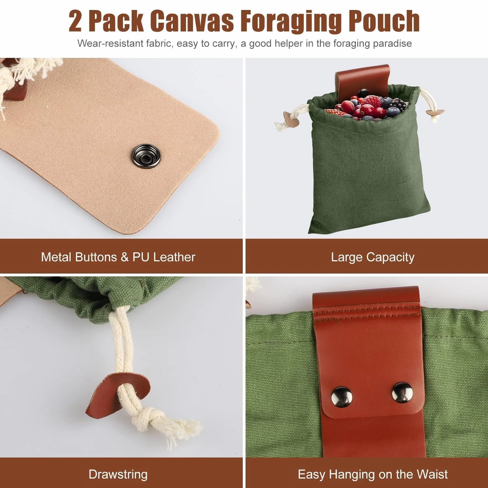 Custodia per Foraggiamento in Tela EEEKit 2 PCS Borsa da Cintura per Funghi Campeggio Escursionismo
