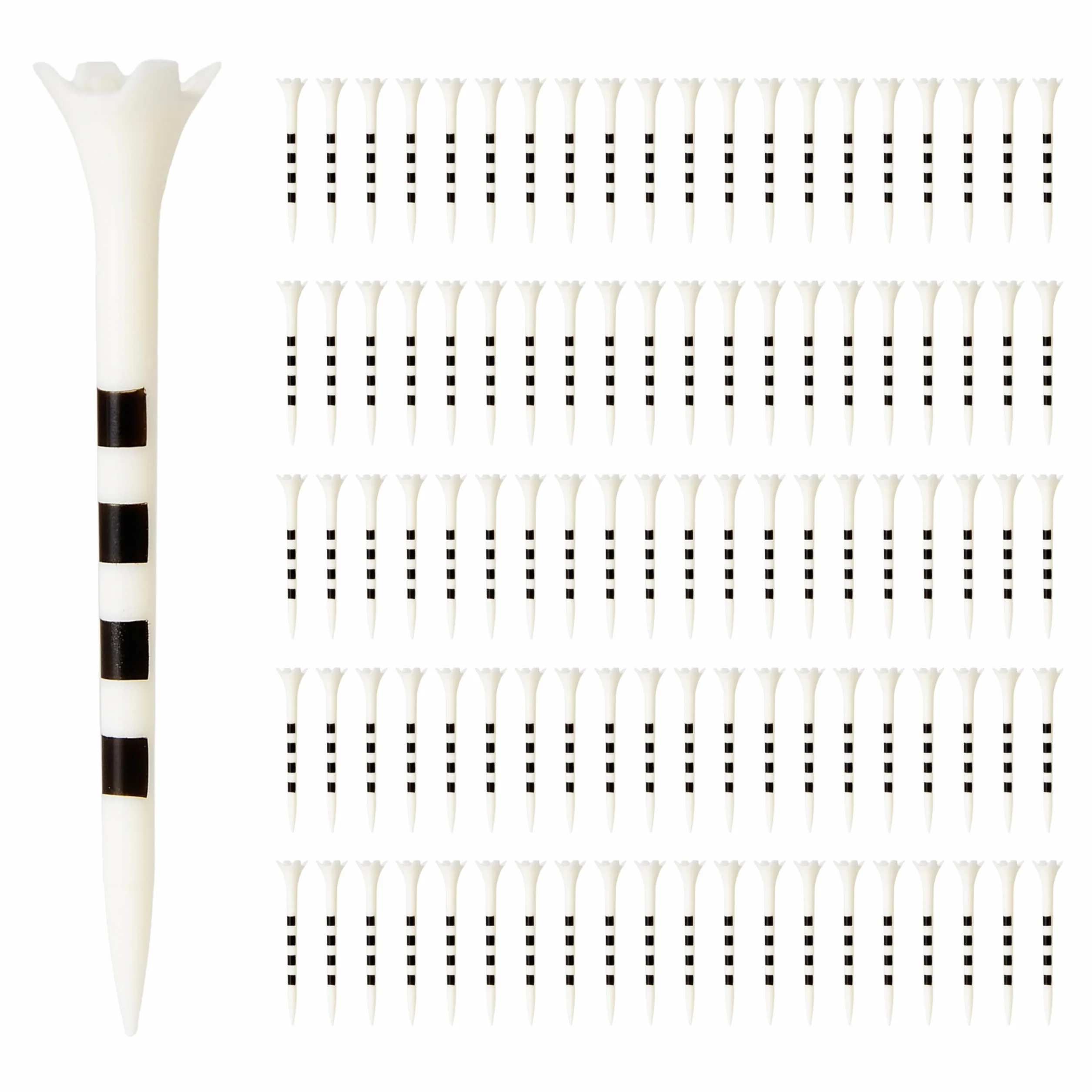 Amazon Basics Tee da Golf con Sistema di Marcatura Altezza - Tee in Plastica Riciclata con Testa a 4 Punte - Accessori da Golf - Bianco - Confezione da 100