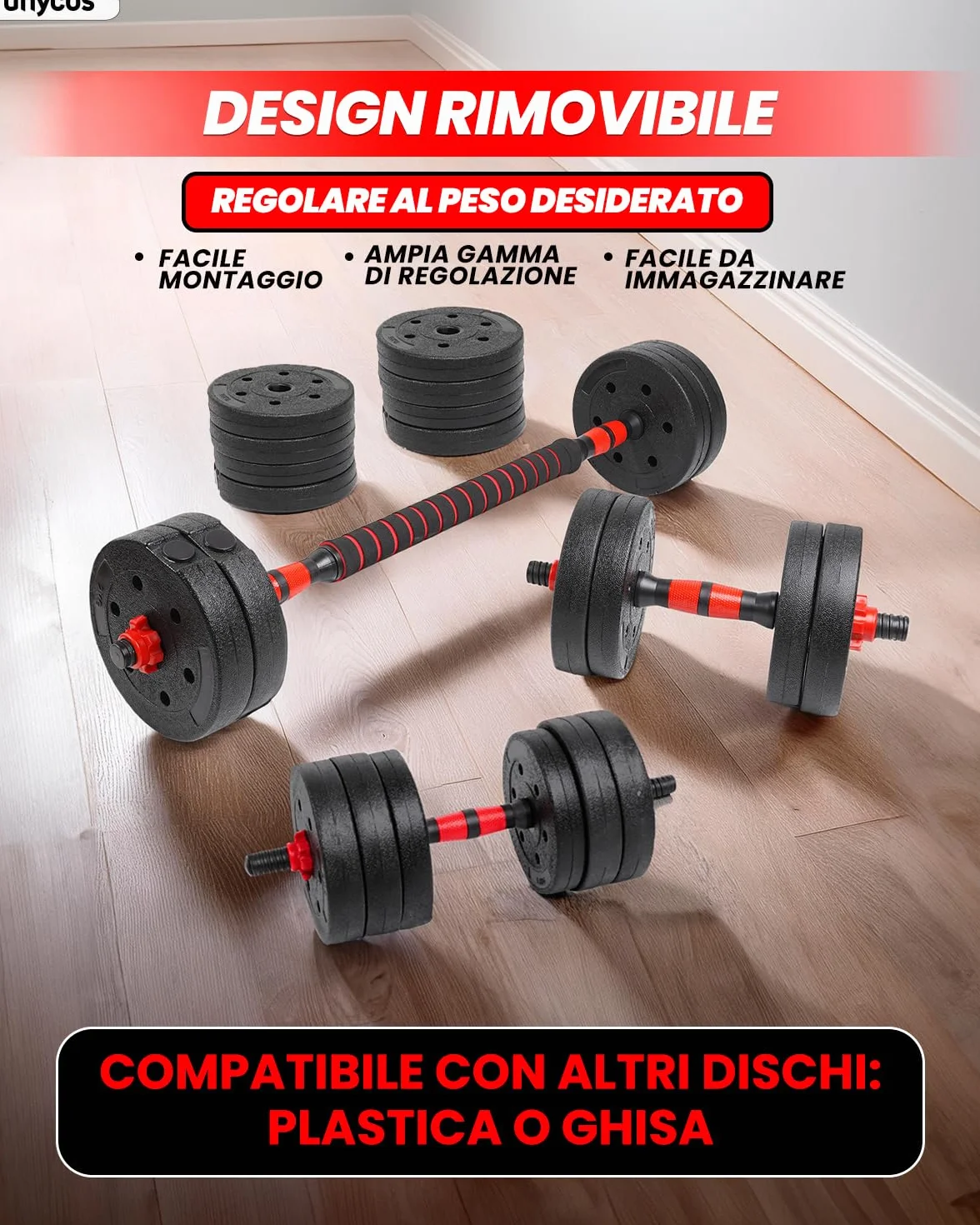 Manubri Regolabili con Dischi 10-40 kg Coppia Pesi Barra Collegamento Antiscivolo per Allenamento Palestra Casa Fitness