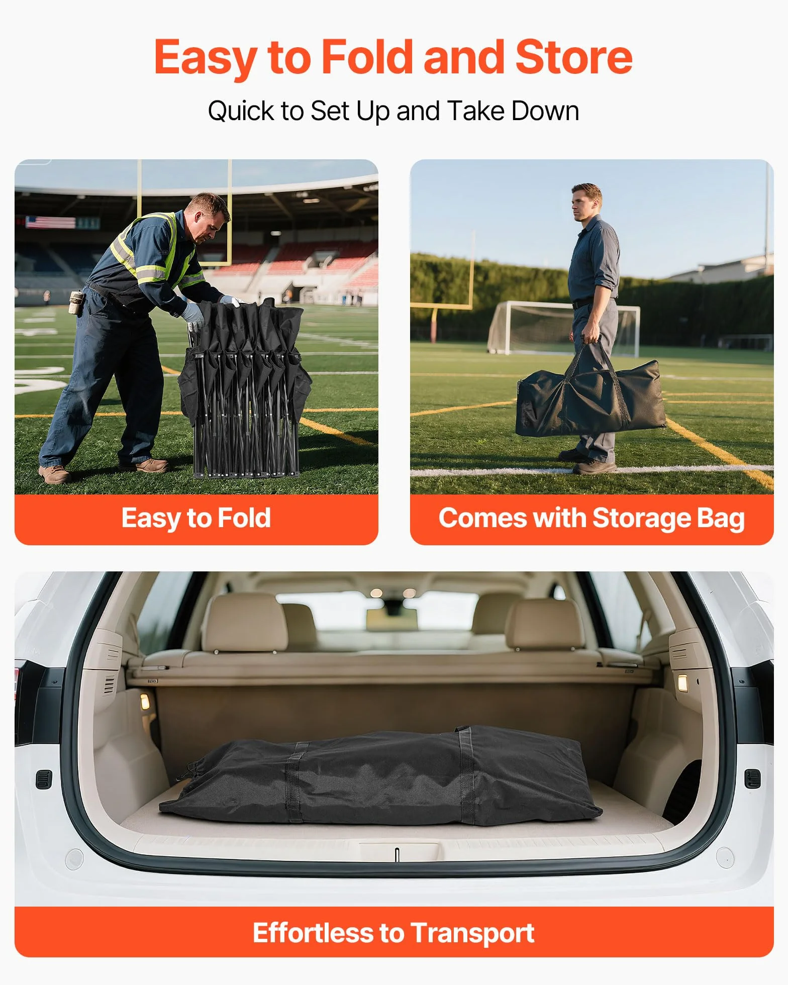 VEVOR Panca da Campeggio Pieghevole Portatile, per 6 Persone con Tasche Laterali, Borsa per il Trasporto, Tasca Posteriore, Panca Pieghevole con Schienale per Calcio, Baseball, Nero