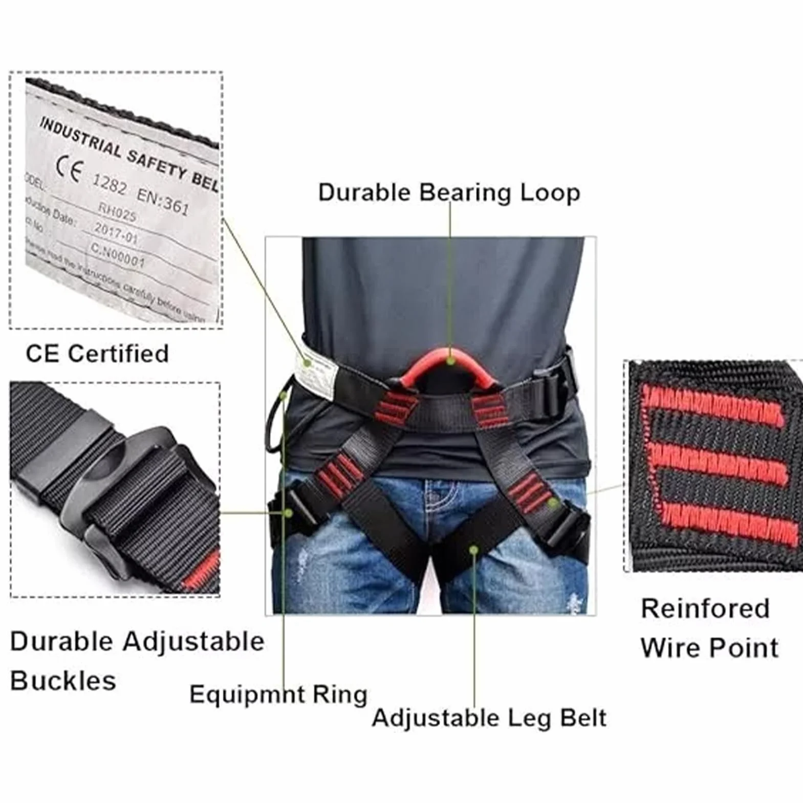 Imbracatura di sicurezza regolabile metà corpo 15 KN girovita 70-120 cm acciaio legato poliestere