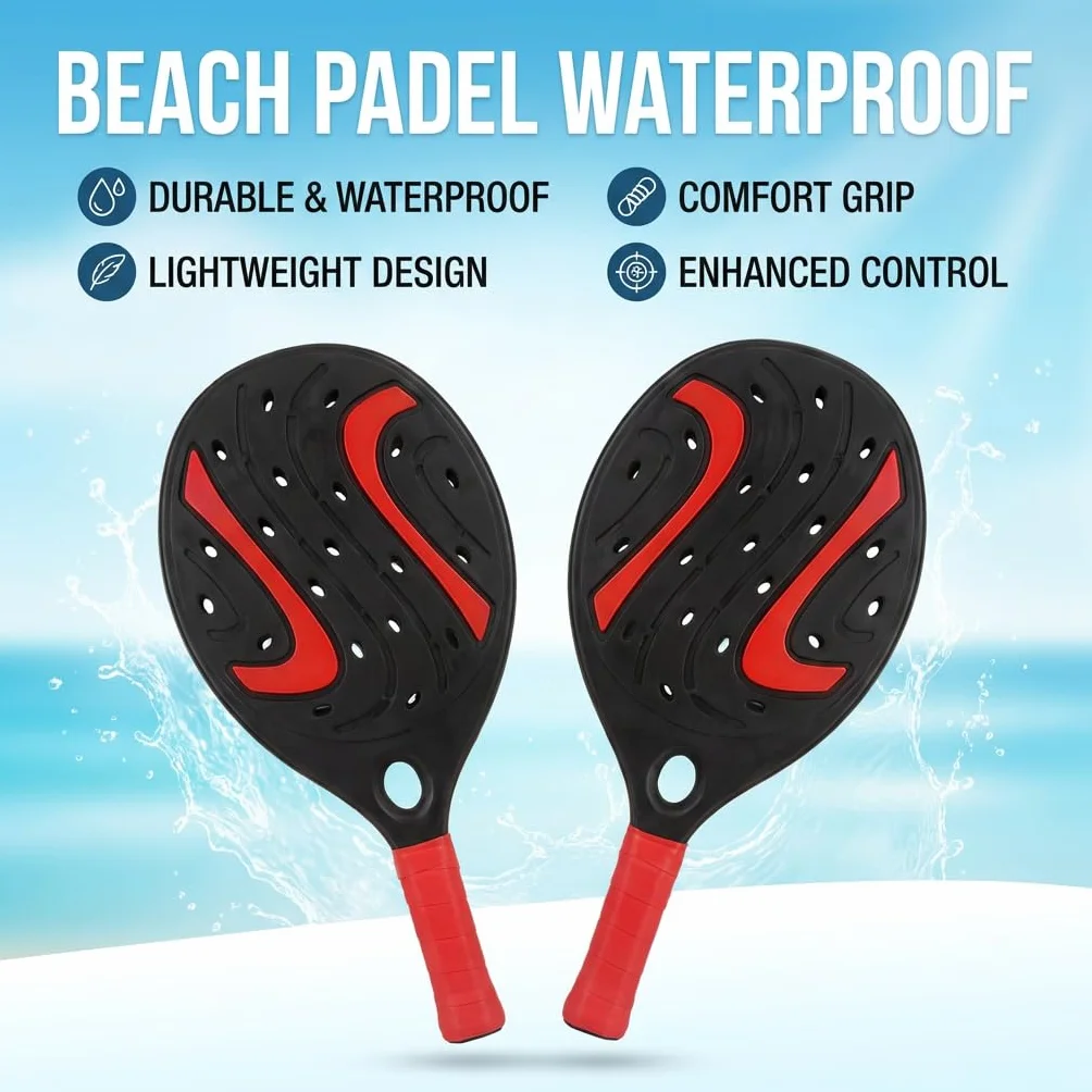 Coppia Racchette da Spiaggia Beach Tennis Padel Set Legno Impermeabile