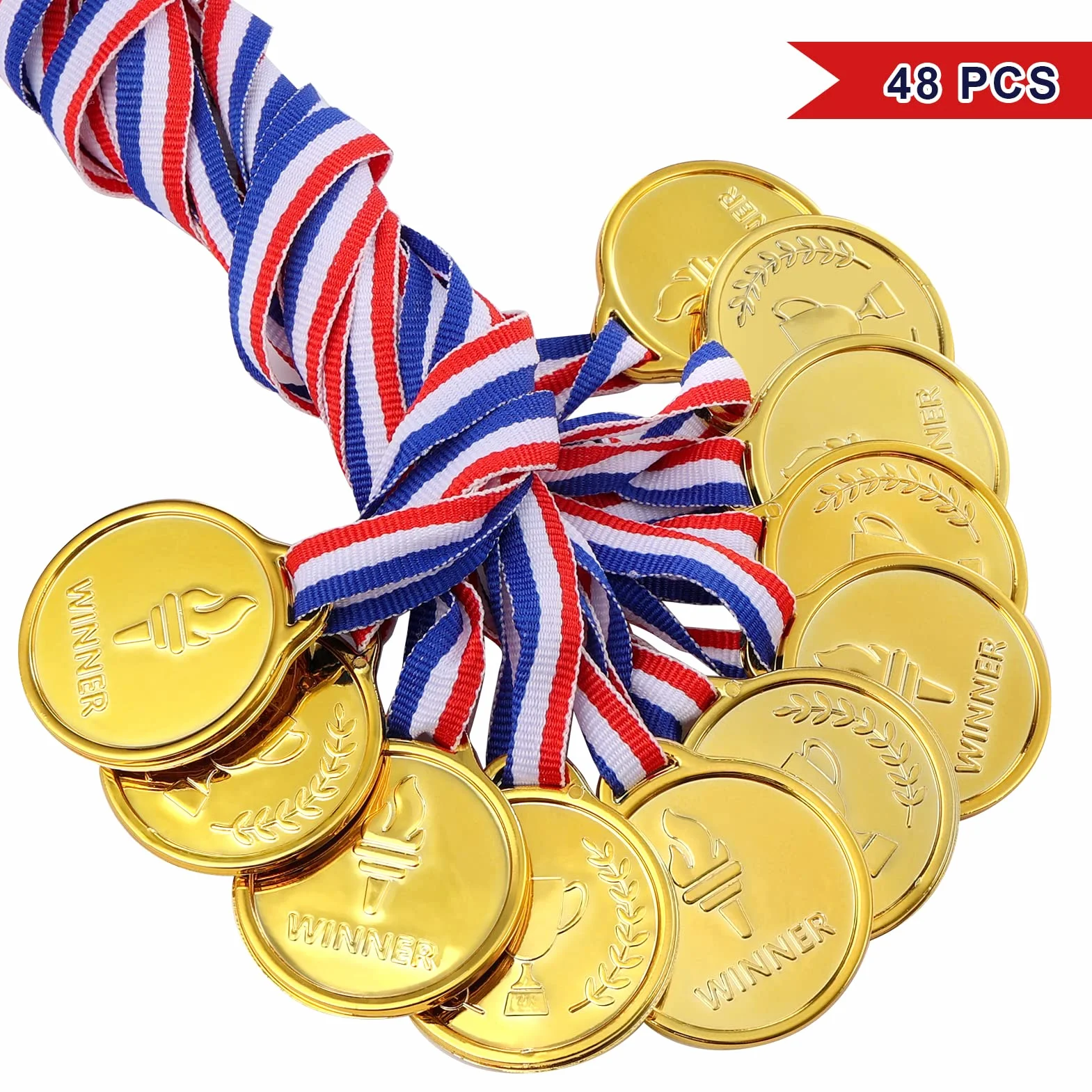 Medaglie Oro Plastica 48 Pezzi per Bambini Sport Giorno Premi Giochi Festa Concorso